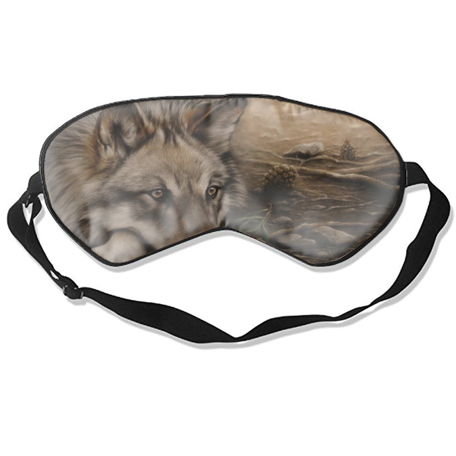Lone Wolf Silk Sleep Mask Soft Eye Mask Blindfold Blocks Light Eye Cover with Adjustable Strap