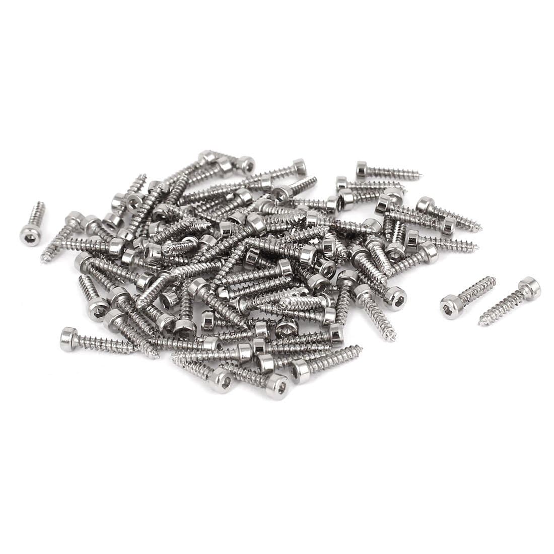 Sourcingmap M2 Hex Socket Head Cap Self-Tapping Screw, 100Pcs M2x10mm 304 Stainless Steel, Hexagon Socket Head Tapping Screws, Hex Drive, Self Tapping Point - Silver