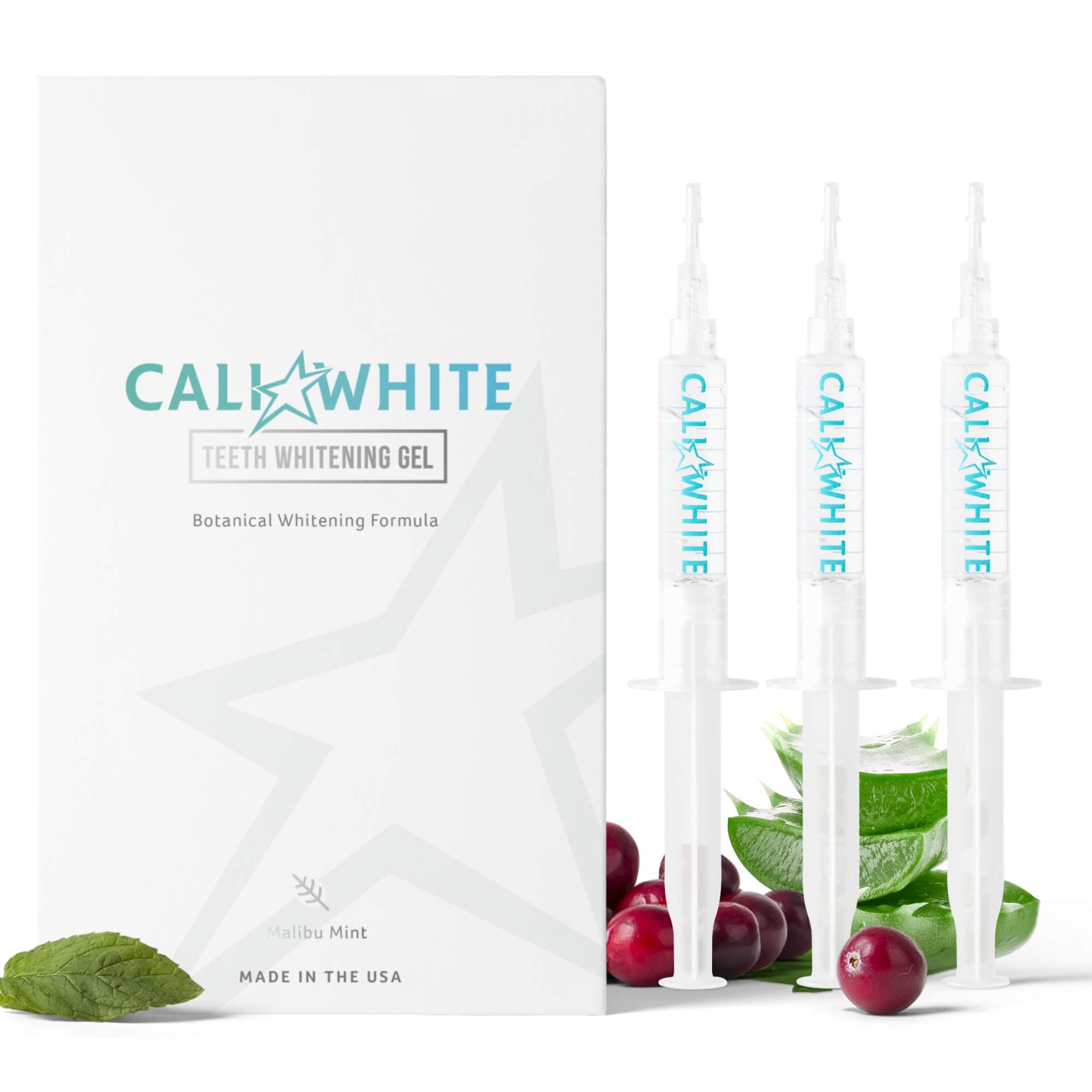 Cali White Natural Teeth Whitening Gel Refills, Zero Peroxide, Botanical Formula, Vegan, Organic Whitener for Sensitive Smile, Gels Made in USA, 3X 5mL Syringes, Use with UV or LED Light & Trays