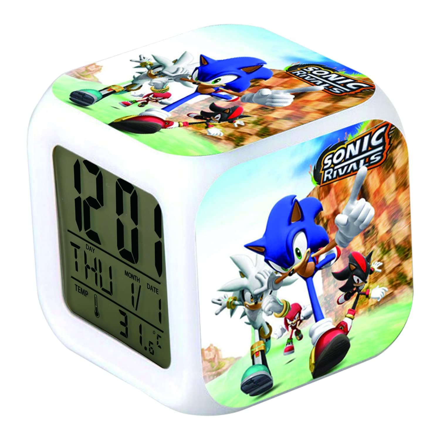 Sonic The Hedgehog Alarm Clock Digital Clock with Temperature Big LED Night Light, Smart Alarm Clock with Charging Cable for Kids Teenagers Gift Bedroom Decor (Sonic & Silver & Shadow)
