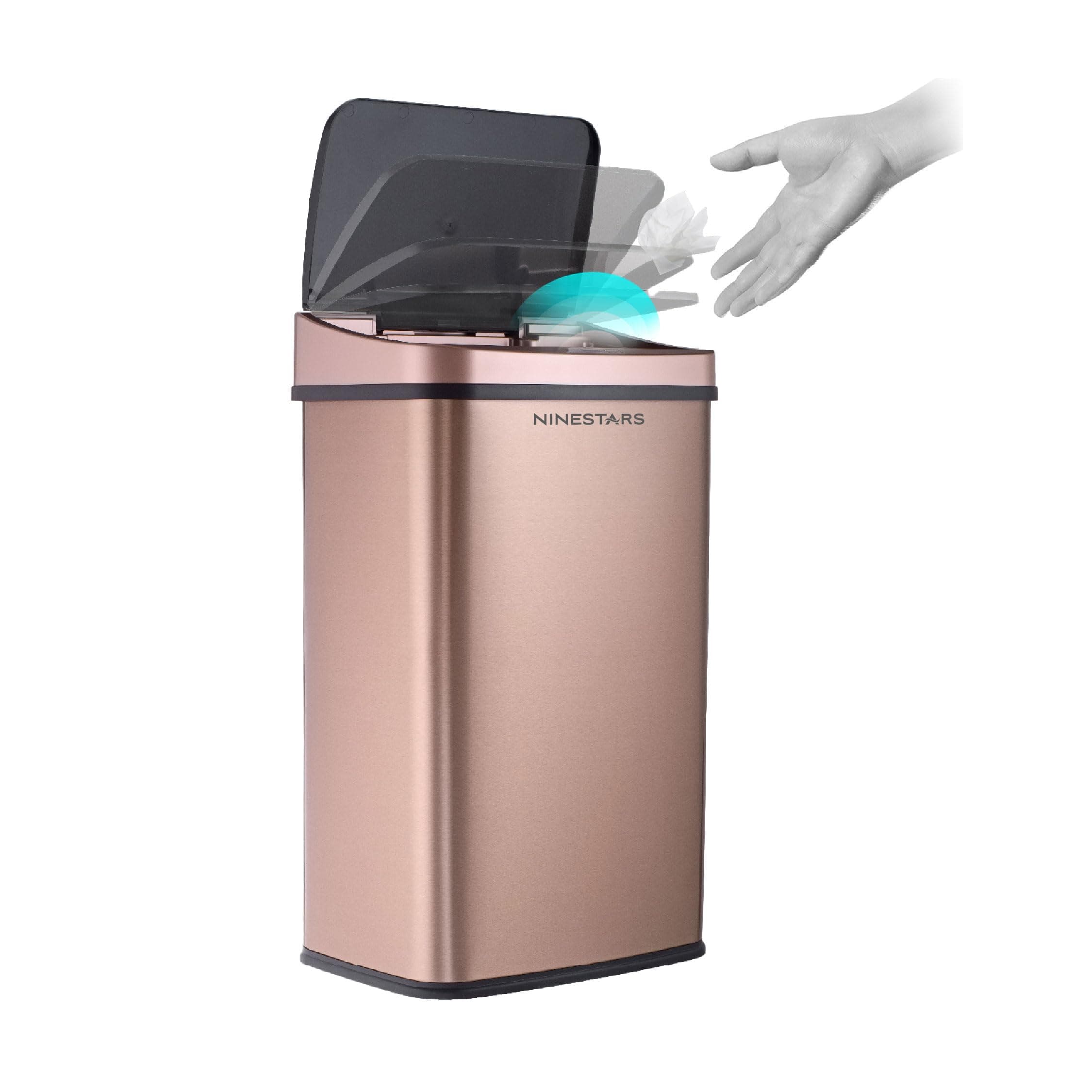 Ninestars DZT-50-28 Touchless Stylish Motion Sensor Dustbin with Lid|Automatic Stainless Steel Trash Can for Outdoor, Home, Office, Hotel, Bathroom, Kitchen| Fits 2D Batteries | 50 Litres