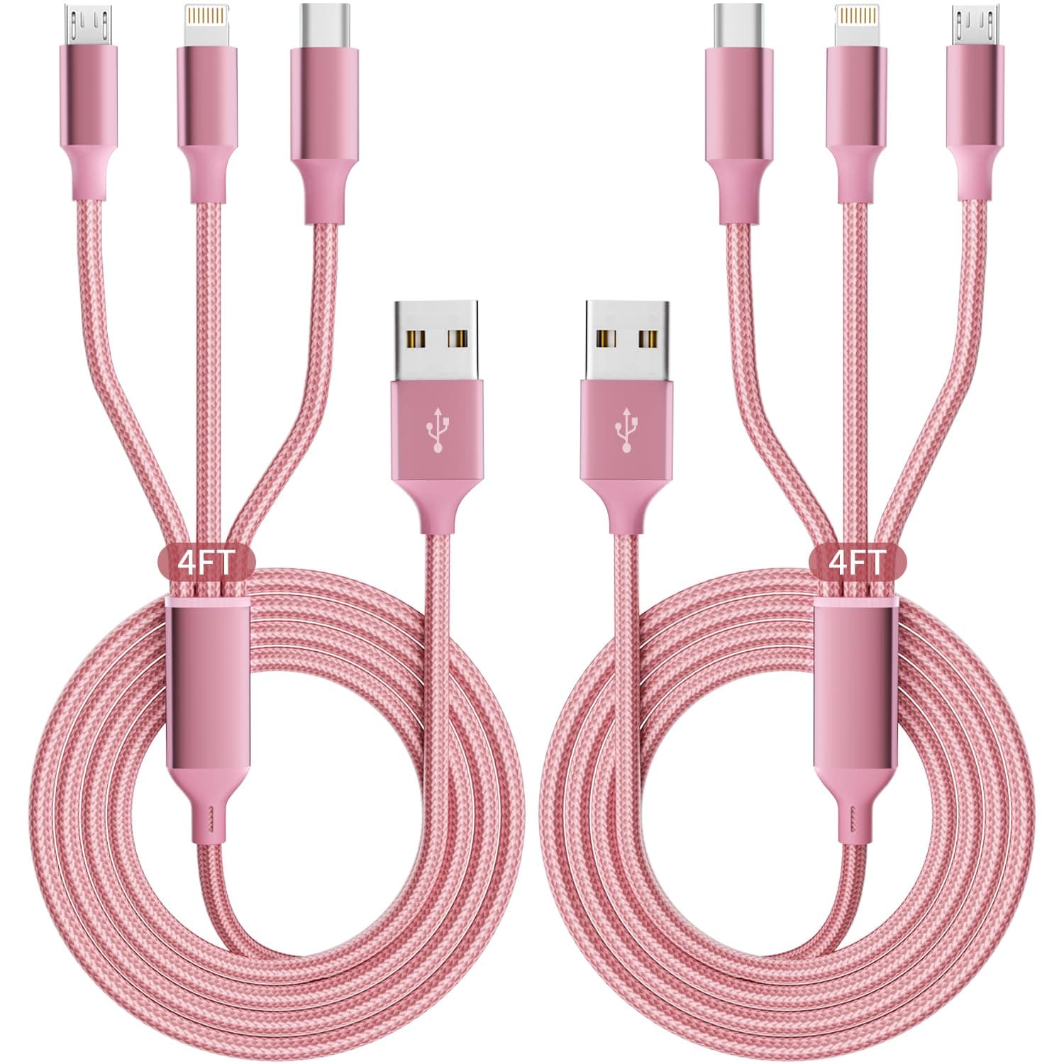 Multi Charging Cable, 3 in 1 Charging Cord for Multiple Devices, USB Cable Universal Charger with Type-C/IP/Micro USB for iPhone17-12/Android/Pad and More, Car Charger Travel Essentials(2Packs 4FT)