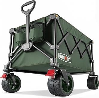 200L Folding Festival Trolley on Wheels – 150kg heavy duty Portable Camping Cart, beach wagon with Adjustable Handle & Wide Wheels for Garden, Picnic, Outdoor, Fishing, Shopping – Green