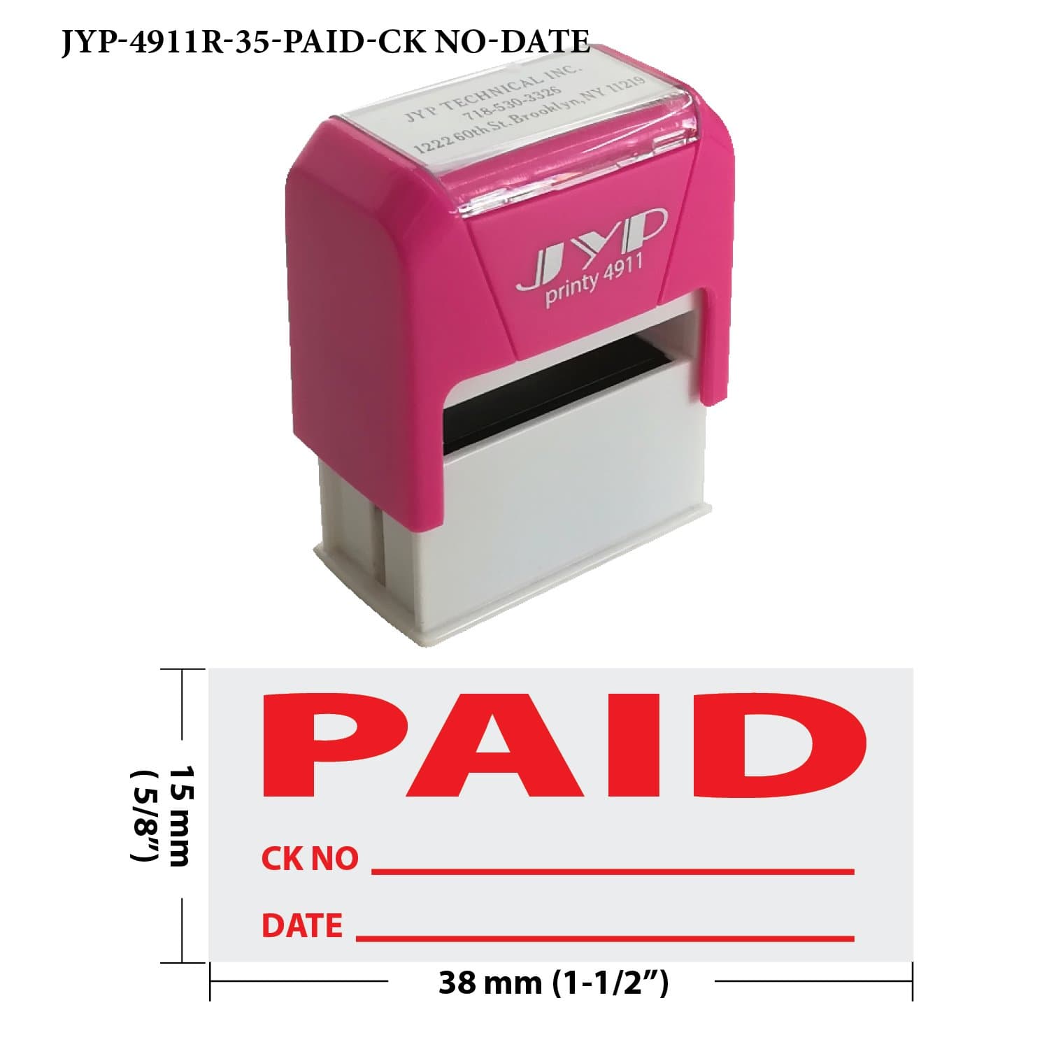 PAID With Check and Date Self-Inking Stamp -Pink