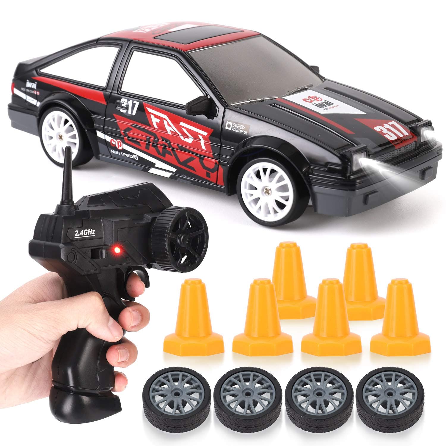 Liberty Imports RC Drift Car 1/24 2.4GHz 4WD Remote Control Sport Racing On-Road Vehicle with LED Light, Batteries and Drift Tires (Style 4)