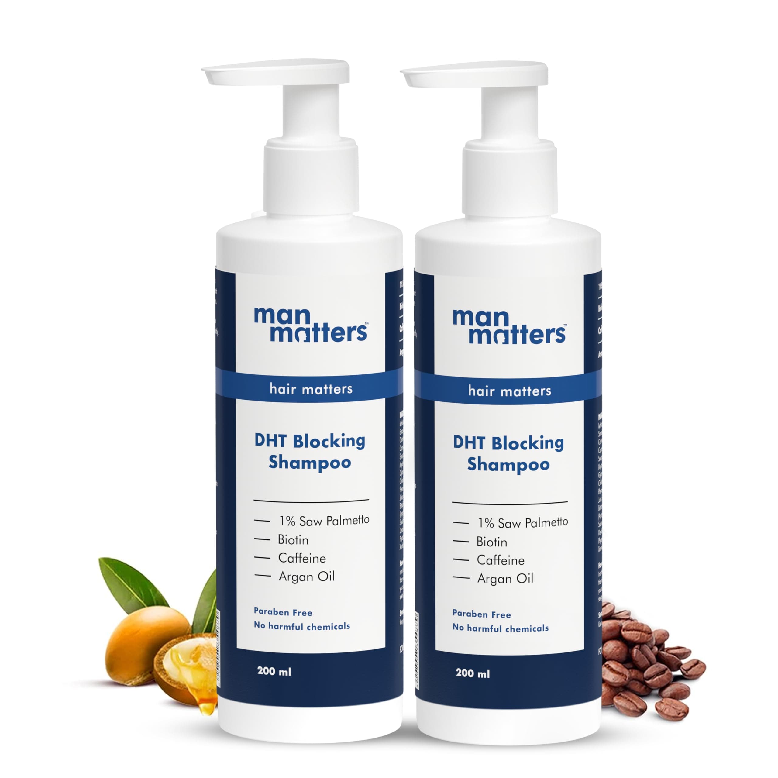 Man Matters Double DHT Blocking Anti Hair Fall Shampoo With Saw Palmetto, Caffeine, Biotin & Argan Oil, Therapeutic Grade & Dermatologically Formulated (Pack Of 2)