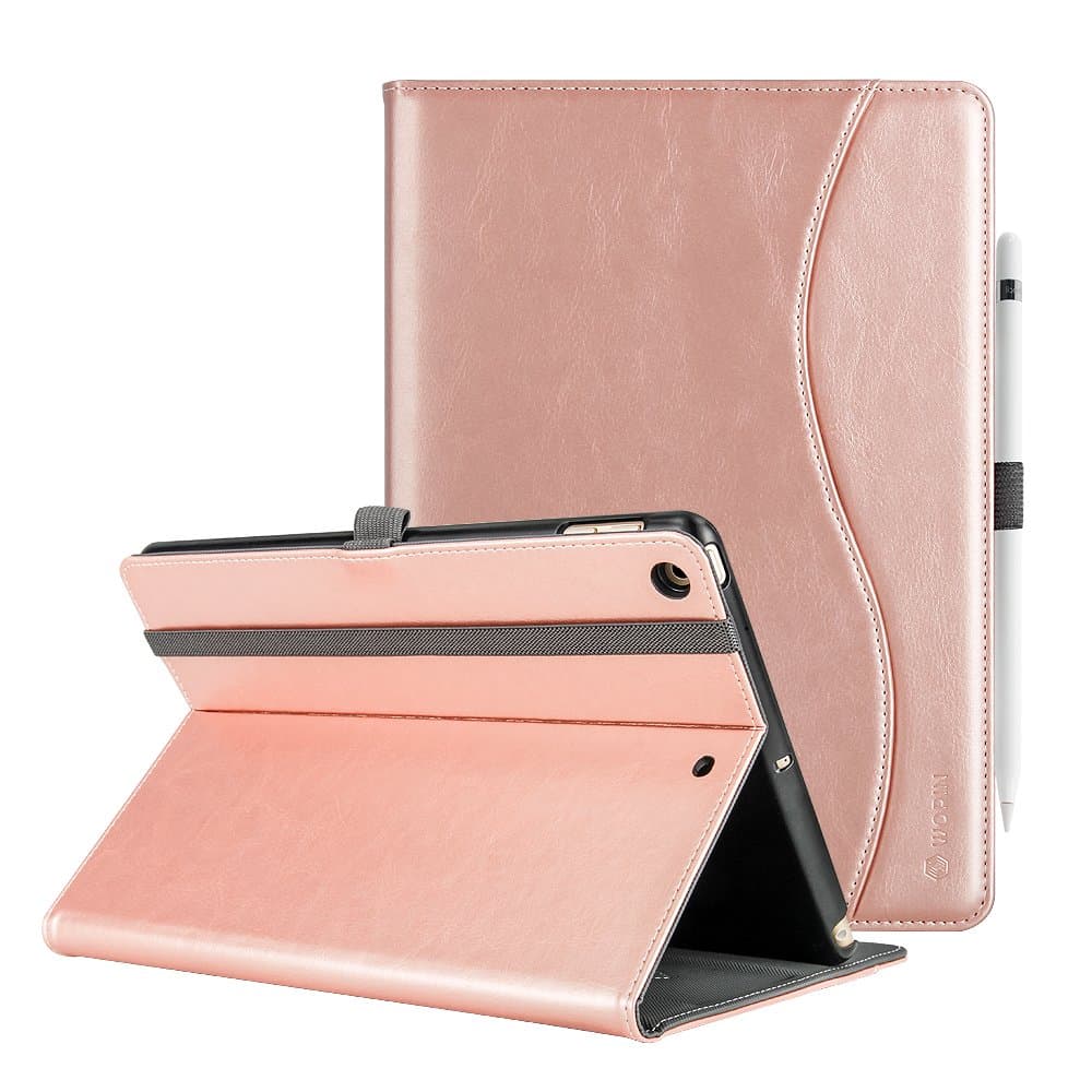 New iPad 9.7 Inch 2018/2017 Case Premium Durable Leather Adjustable Angle Stand Smart Folio Cover Auto Wake/Sleep with Apple Pencil Holder for Women Rose Gold