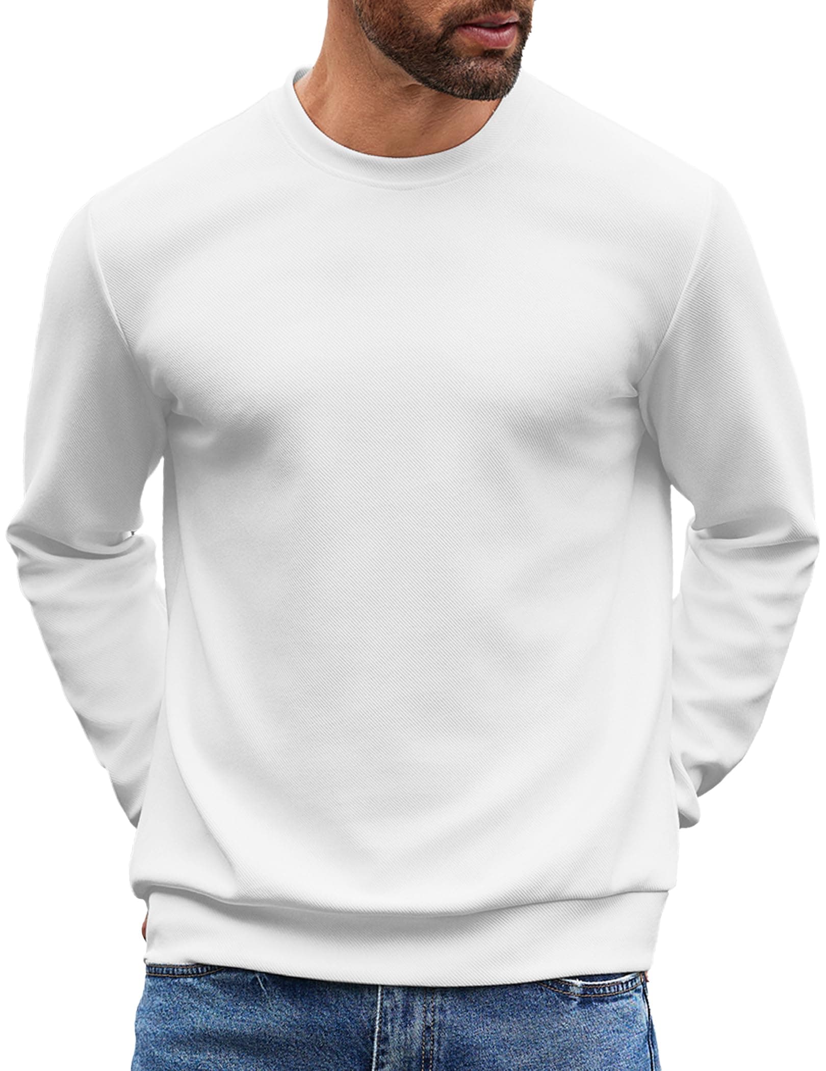 COOFANDY Mens Crewneck Sweatshirts Long Sleeve Basic Pullover Shirts Twill Textured Soild Casual Tops