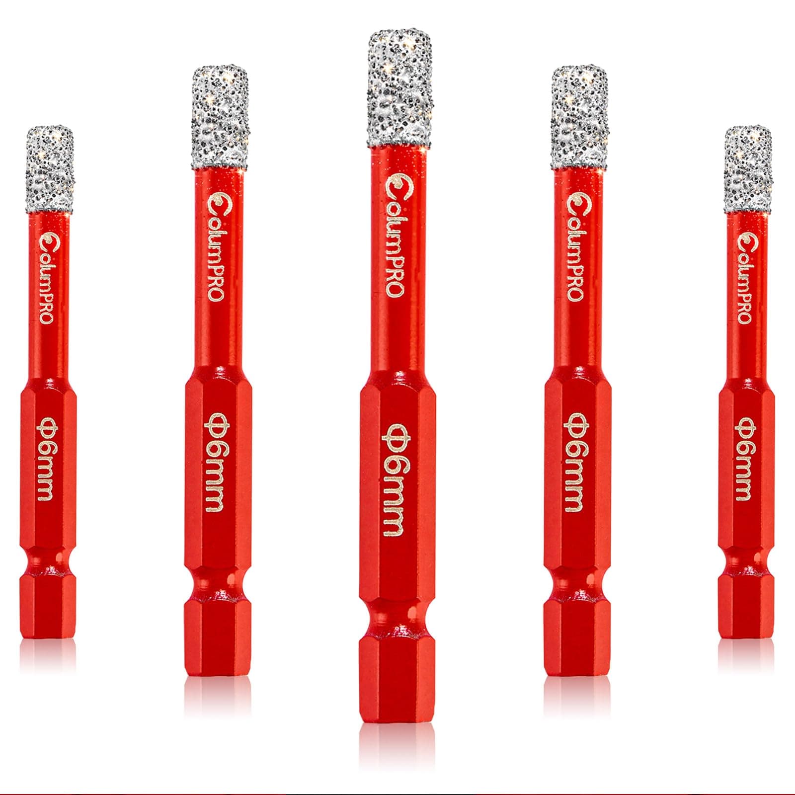 Porcelain Tile Drill Bits Set, 5PCS 1/4“（6mm）Dry Diamond Drill Bit for Granite, Ceramic, Marble Stone and Glass