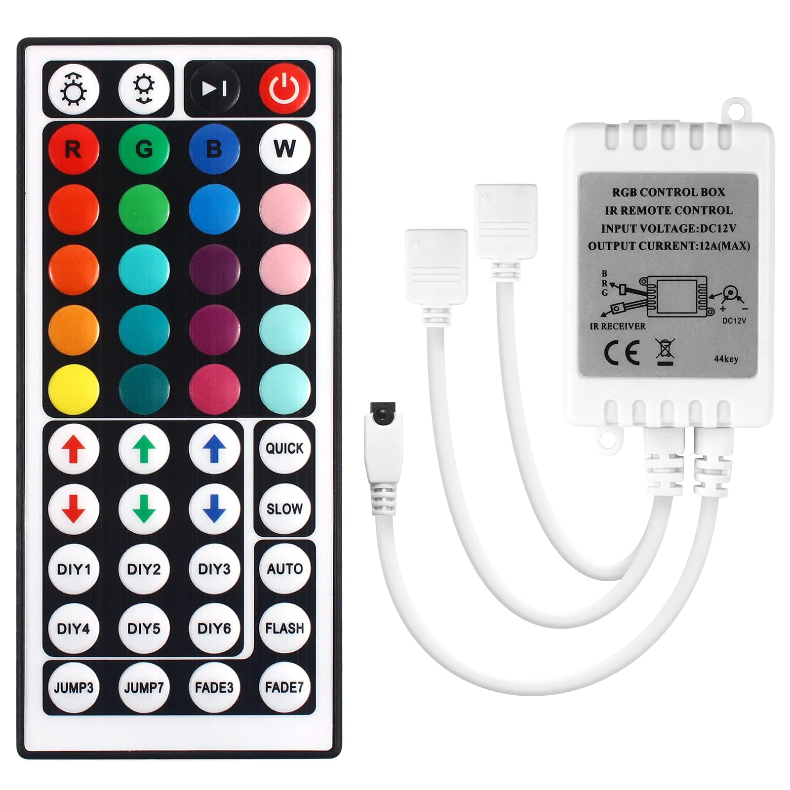 VIPMOON LED RGB Strip IR Remote Controller DC12V-24V LED Remote Control Replacement 44-Button Remote Control for RGB Strip SMD 2835 5050 Strips (4 Pin 2 Port)