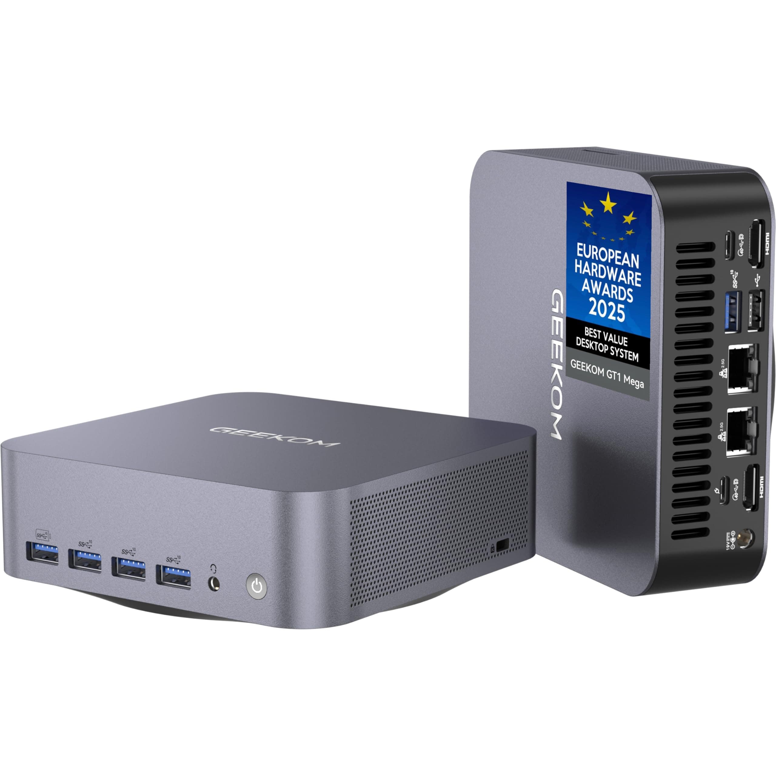 GT1 Mega AI Mini PC, with Intel 14th Gen Core Ultra 9 185H | 32GB DDR5 1TB NVMe SSD | Intel Arc Graphics | Dual 2.5G LAN & WiFi 7 | 8K Quad Display | Windows 11 Pro | 3-Year Warranty | SD Solt