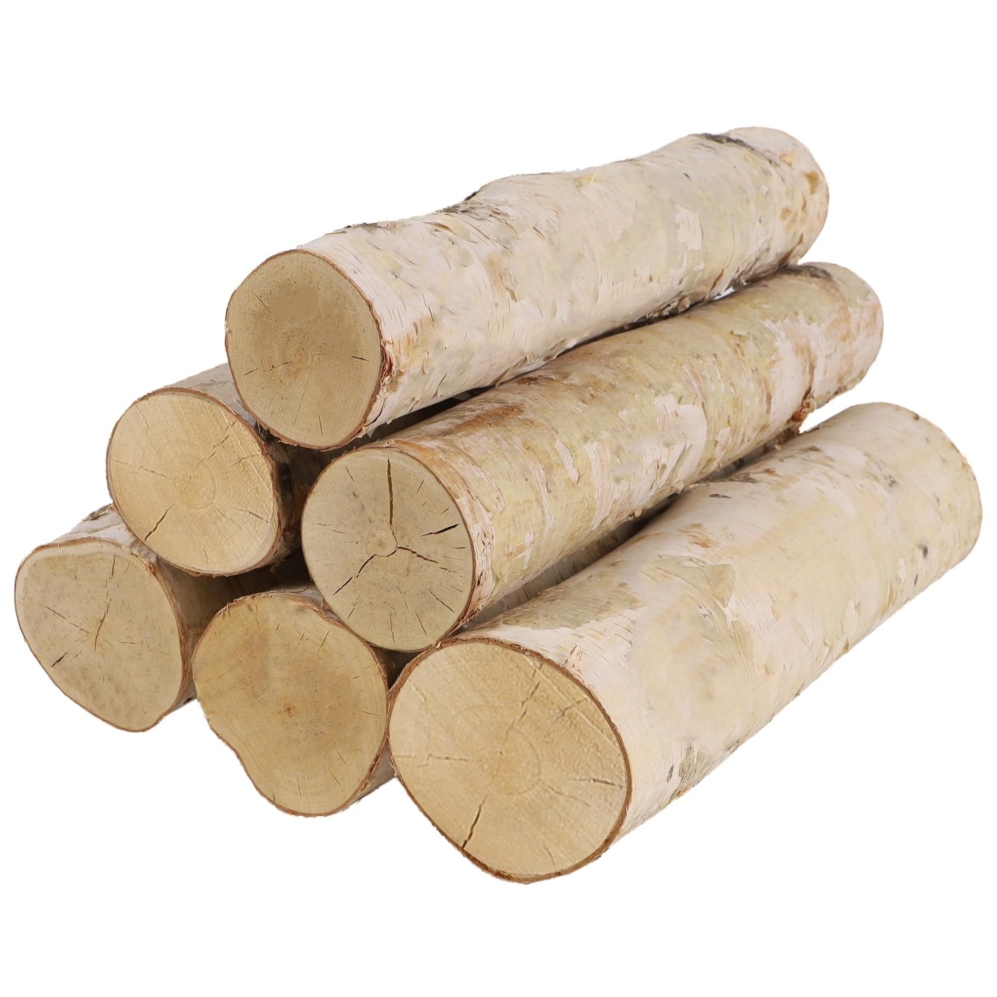 Sancodee 6 Pack Birch Logs for Fake Fireplace Decorative White Birch Branches Logs Unfinished Natural Wood DIY Crafts for Indoor Home Decoration Gas Cardboard Electric Fireplace Decorations
