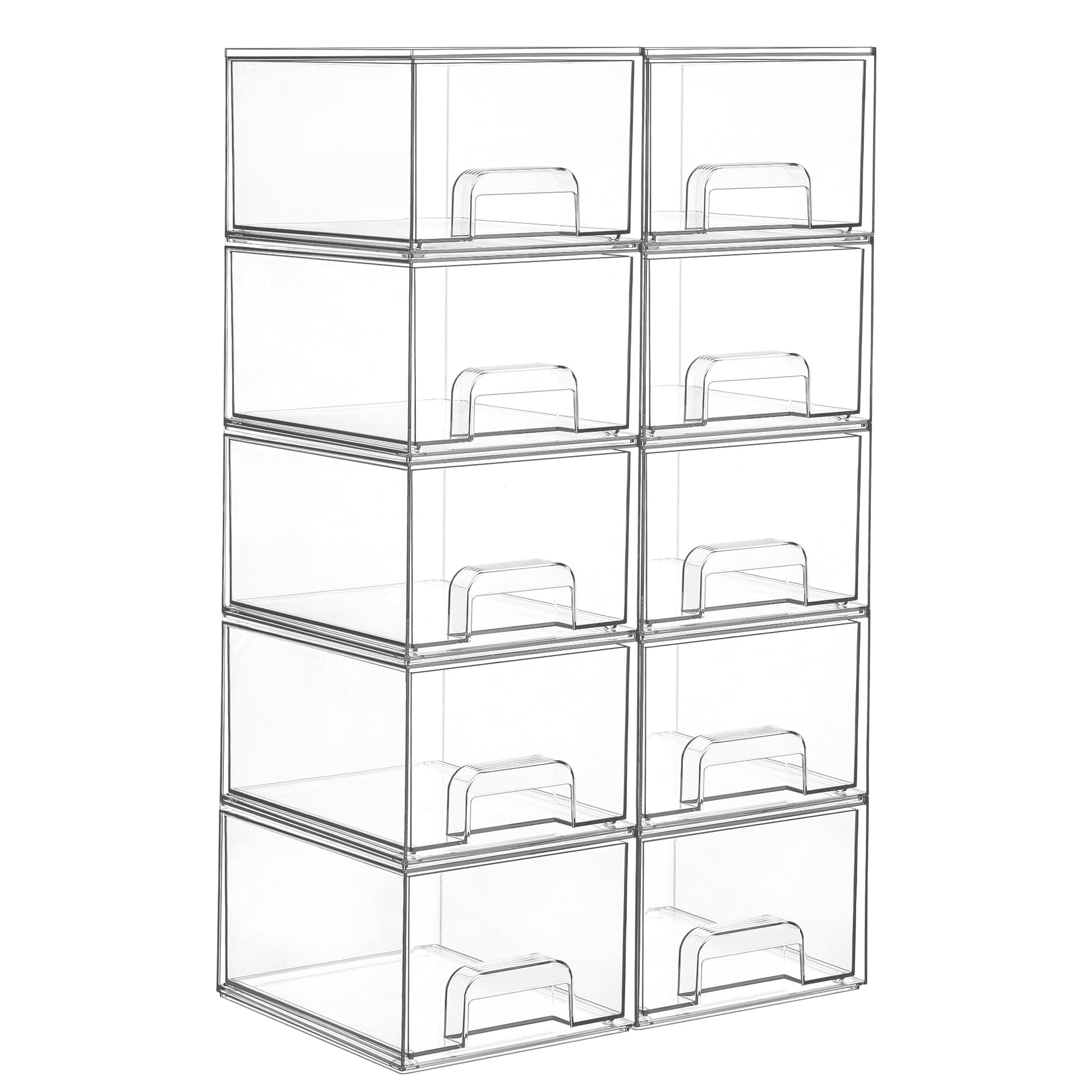 Vtopmart 10 Pack Clear Small Stackable Storage Drawers,Acrylic Bathroom Makeup Organizer,Plastic Storage Bins For Vanity, Undersink, Kitchen Cabinets, Pantry, Home Organization