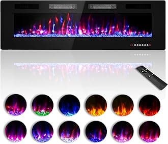 Zionheat 60 inches Electric Fireplace-Wall Fireplace for Living Room-Fireplace Freestanding/Inserts/Wall Mounted with Remote Control, Timer, Dimmer, 12 Flame Colors, 750/1500W, Ultra Thin