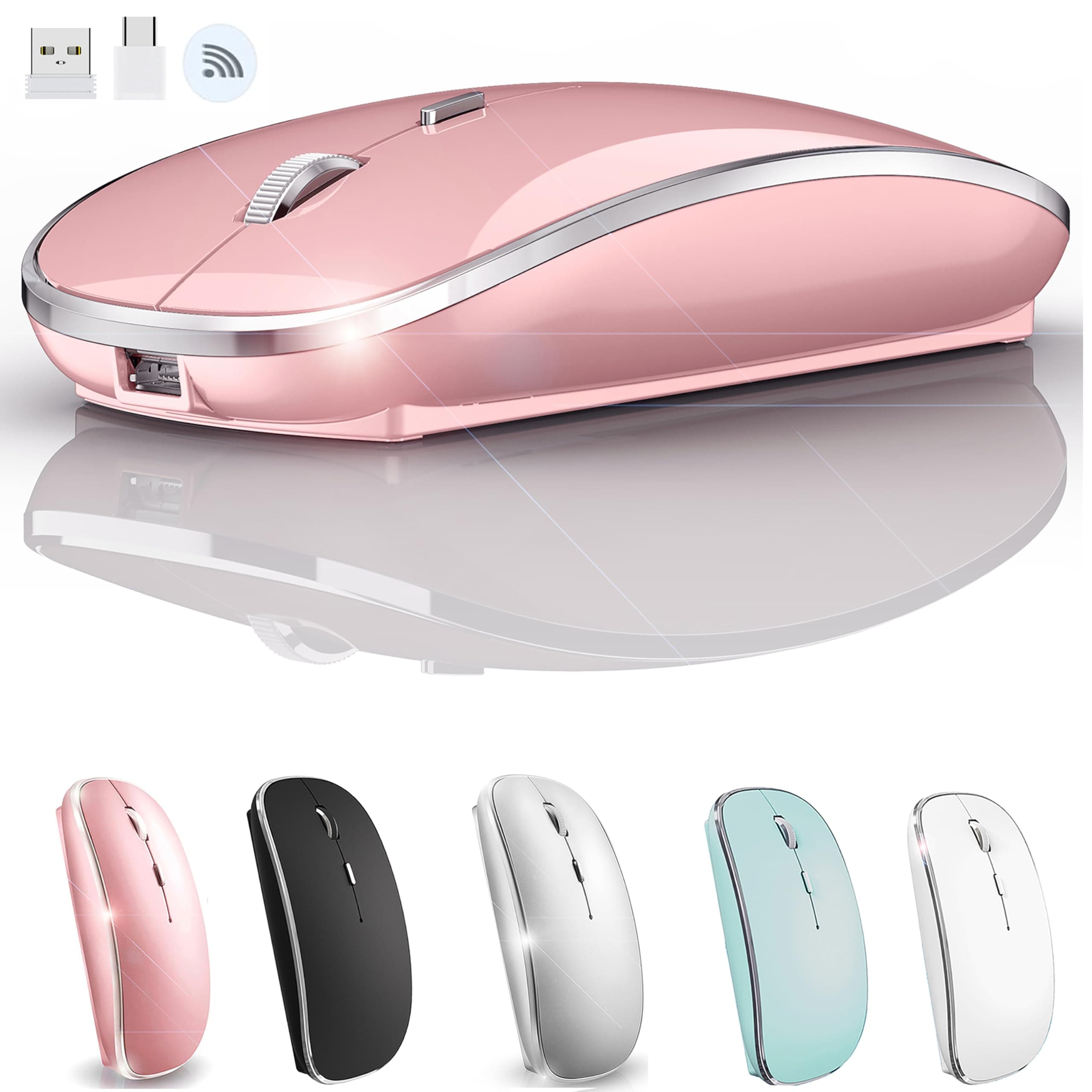 JETTA Wireless Mouse for MacBook Pro MacBook Air Mac iMac Desktop Computer Chromebook Win7/8/10 PC HP Dell Laptop (Rose Gold)