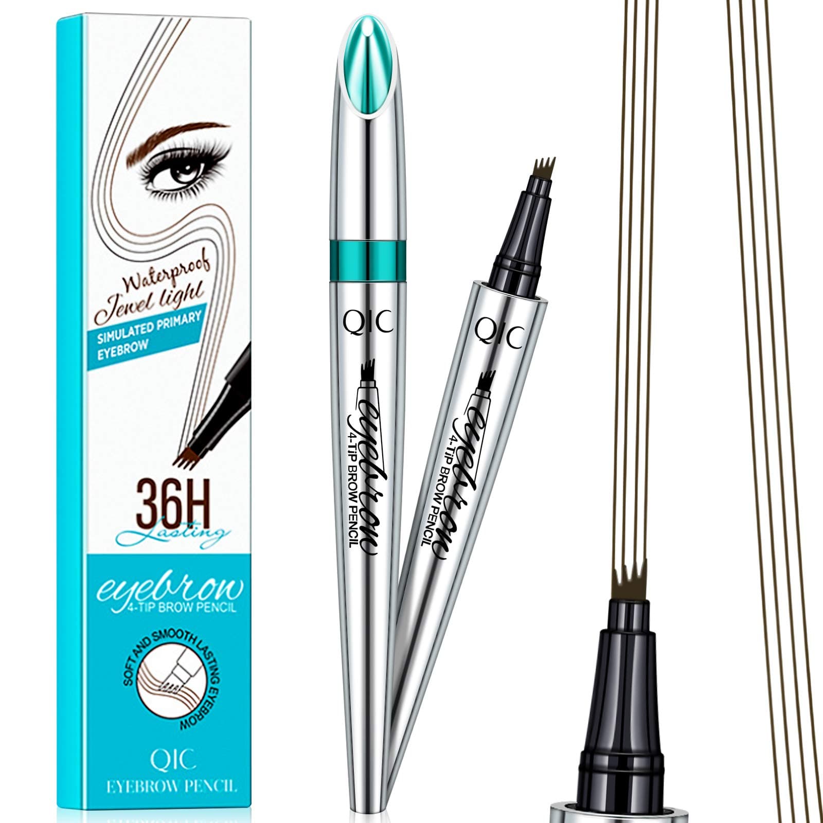 36Hours Super Long Lasting Eyebrow Tattoo Pen - Microblading Liquid Eyebrow Pencil Brow Pen with 4 Micro-Fork Tips to Applicator, Waterproof, Smudge-Proof, All Day Charming Eye Brows Look (Dark-Brown)
