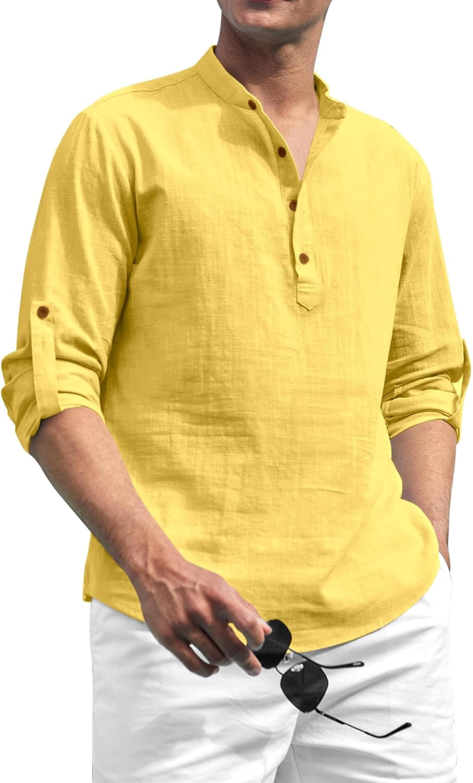 Cotton Polyester Blend Solid Casual Regular Fit Mandarin/Chinese Collor Short Kurta for Men