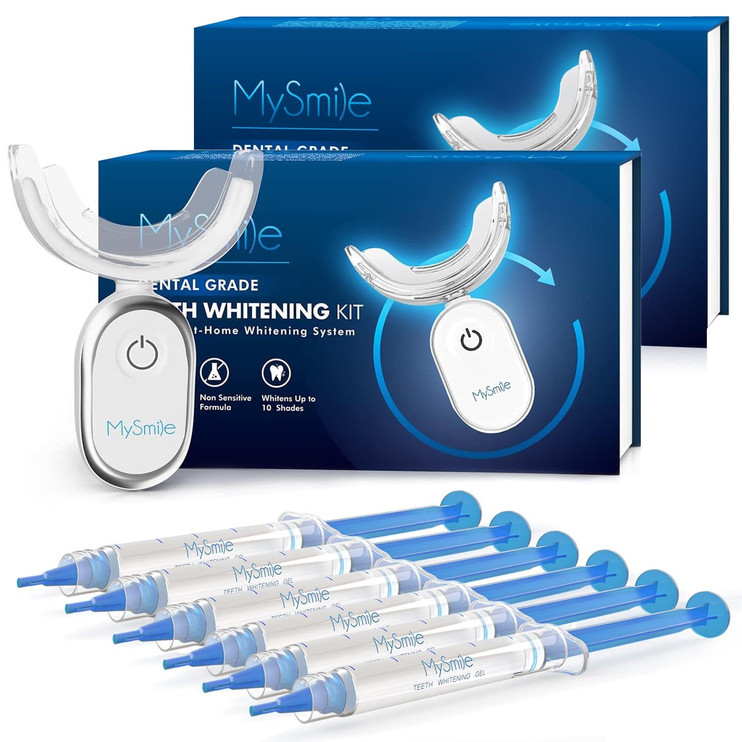 MySmile Teeth Whitening Kit for Sensitive Teeth with LED Light, 10 Min Non-Sensitive Fast Teeth Whitener, 6 Carbamide Peroxide Teeth Whitening Gel, Powerful whitening Formula, Enamel Safe (B Blue)