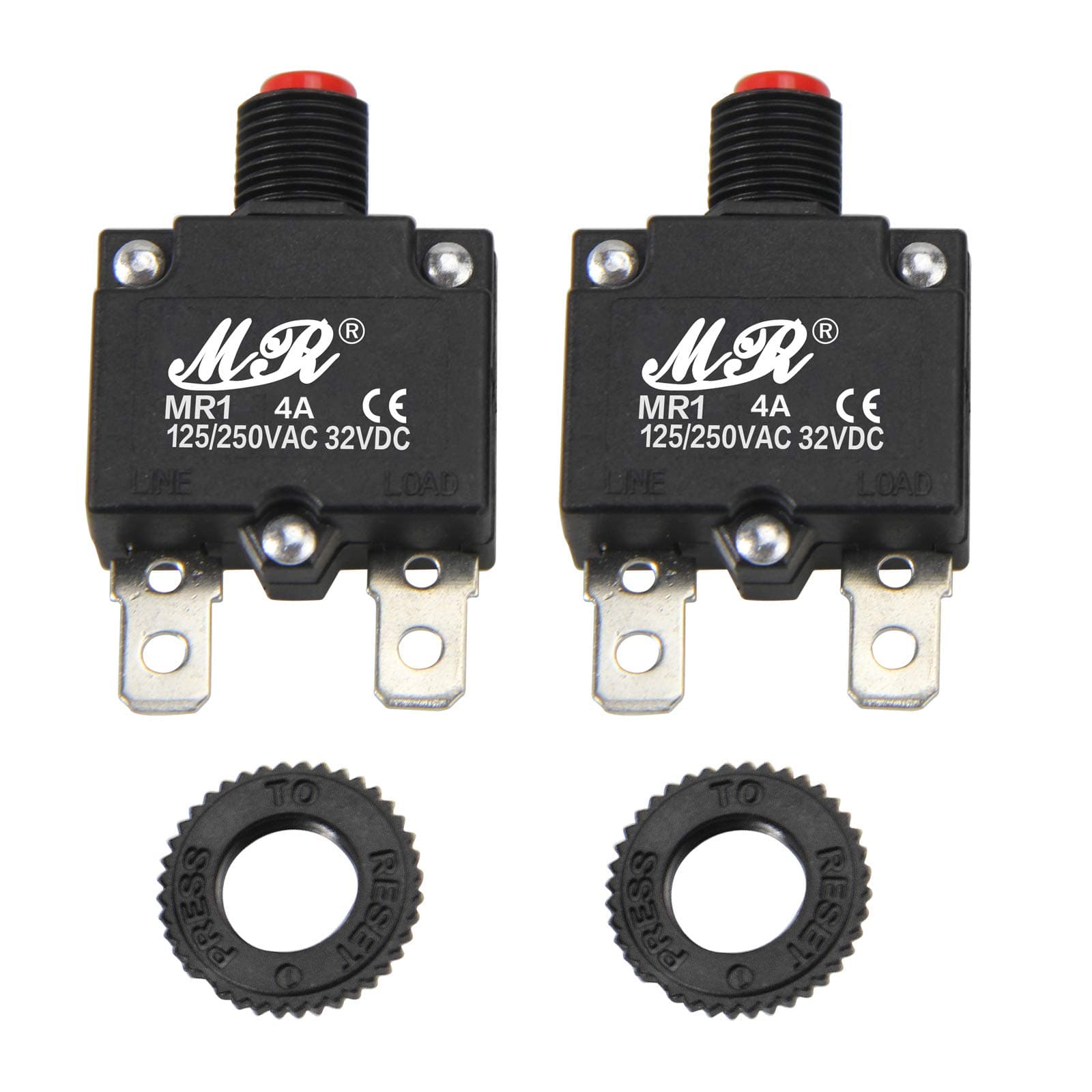 4A Amps Thermal Circuit Breakers 125/250V AC 32V DC Push Button Manual Reset Overload Protector Switch 4A 2 Pack