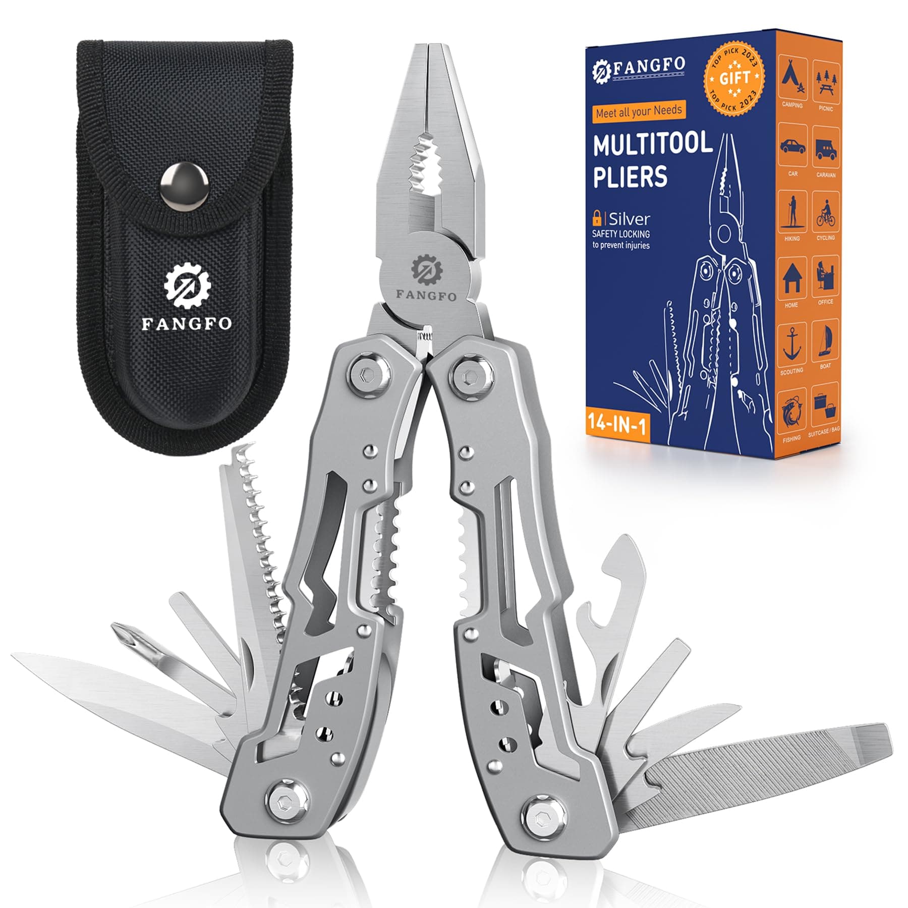 14-In-1 Multitool Pliers,Premium Portable Multi Tool ,with Safety Locking Professional Stainless Steel Multitool Pliers Pocket Knife,Apply to Survival, Camping, Gifts for Dad Husband Boyfriend