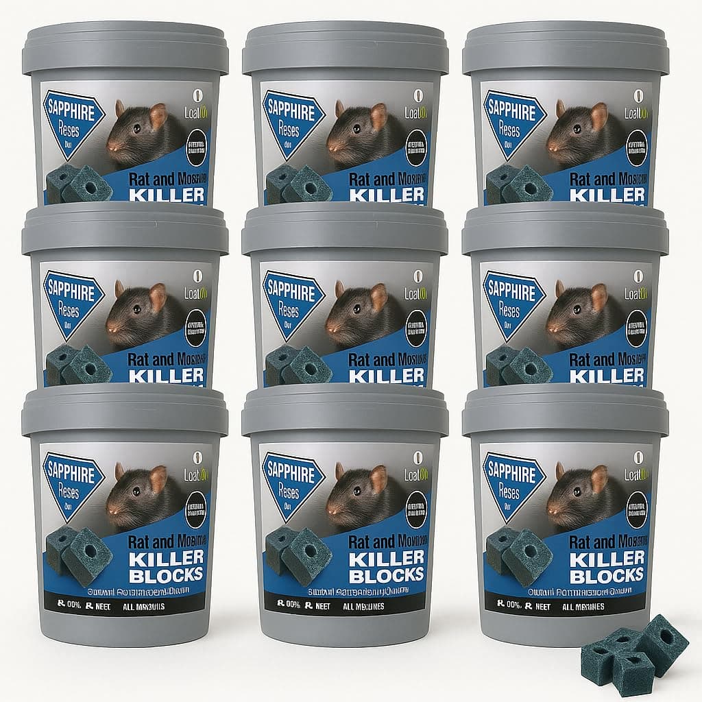 Rat & Mouse Poisoning Blocks Max Strength Bait Blocks Single Feed Rodent Killer Block Fast Acting All Weather Sapphire BLOKS - Pack of 12.