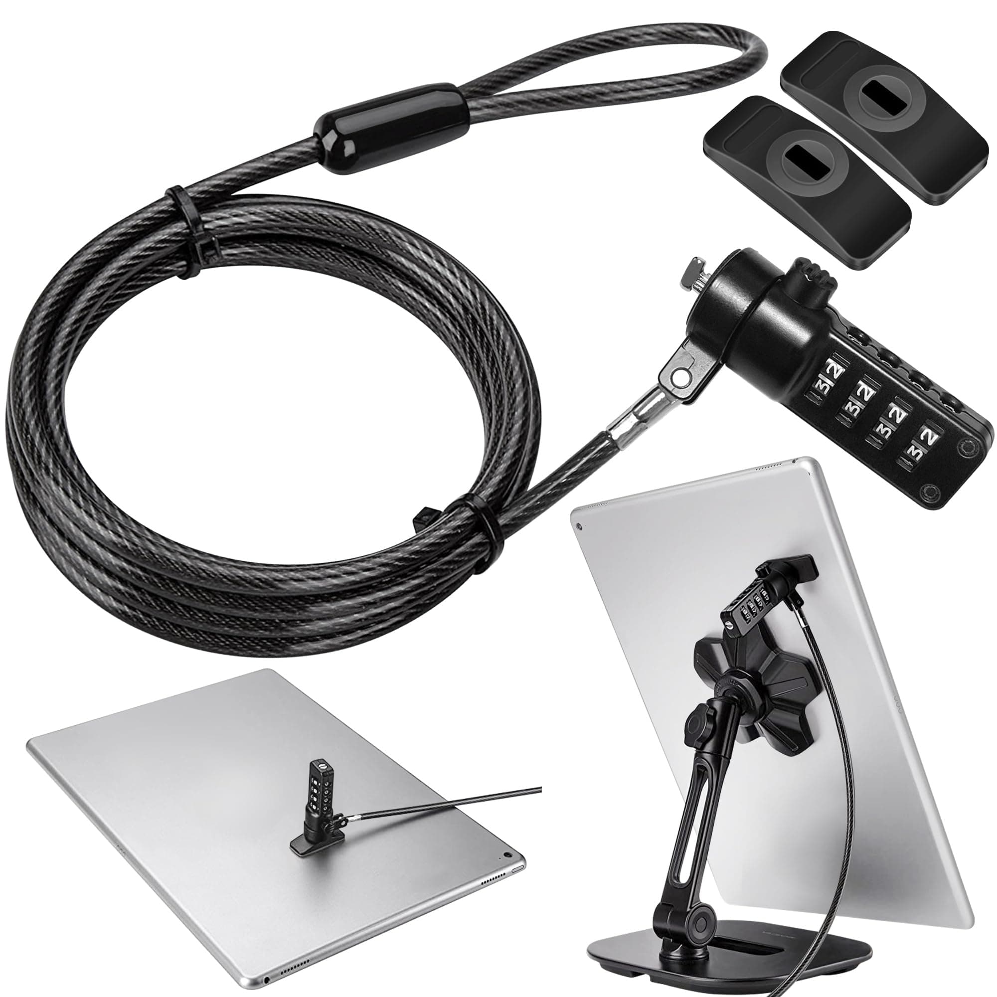 AboveTEK iPad Lock Security Cable w/ Adhesive Plates, 6-Ft Keyless 4 Digit Combination Tablet Lock Kit, Anti-Theft Hardware Locking Cable for iPhone Cell Phone MacBook Laptop in Showroom Retail Stores