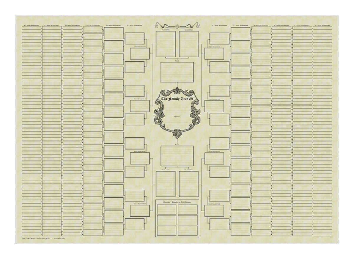 Family Tree Chart - 10 Generation Bowtie on Parchment Paper
