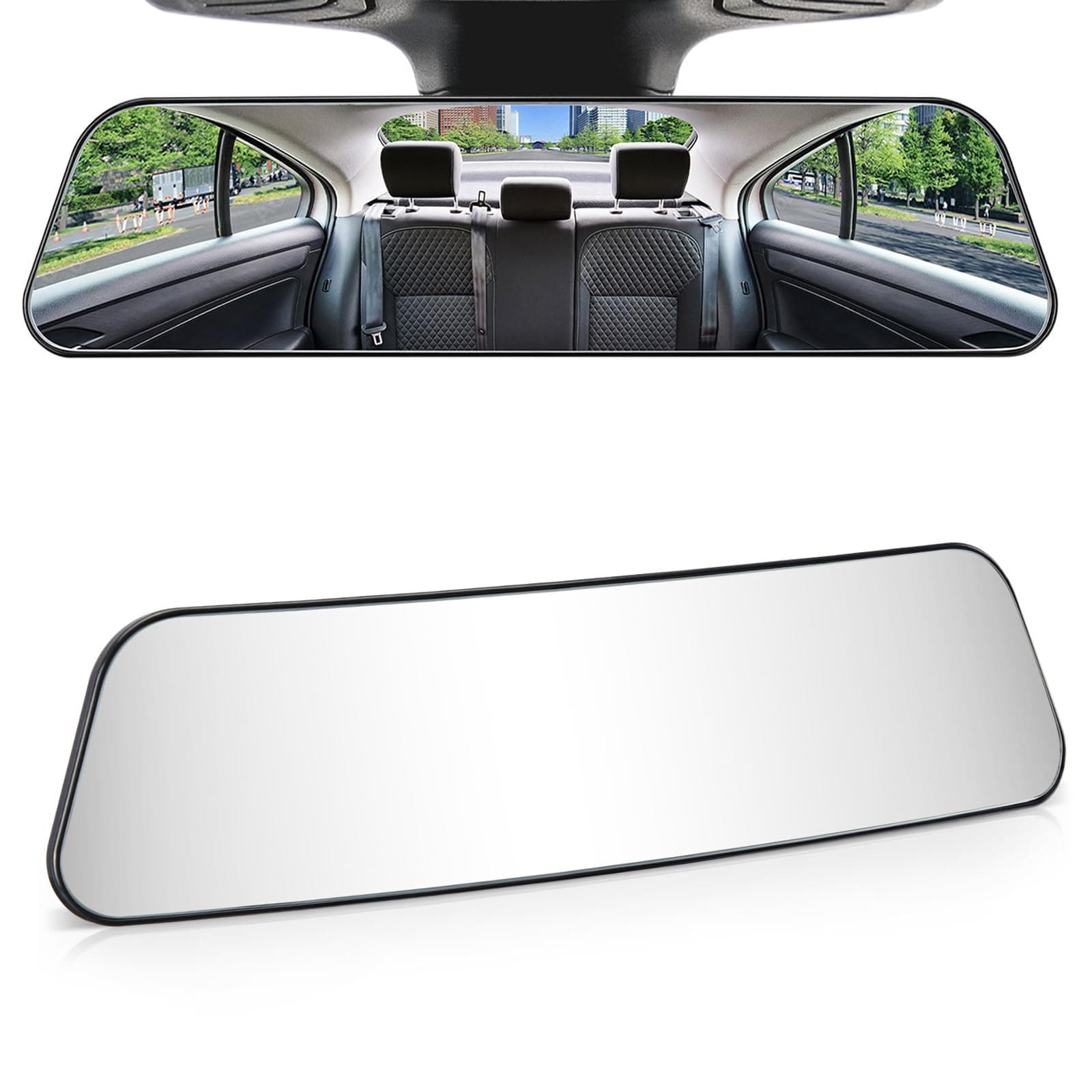 - JOYTUTUS Rearview Mirror, 12 Inch Panoramic Interior Clip-on Wide Angle Convex Universal Rear View Mirror to Reduce Blind Spot Effectively for More Car SUV Trucks -Clear