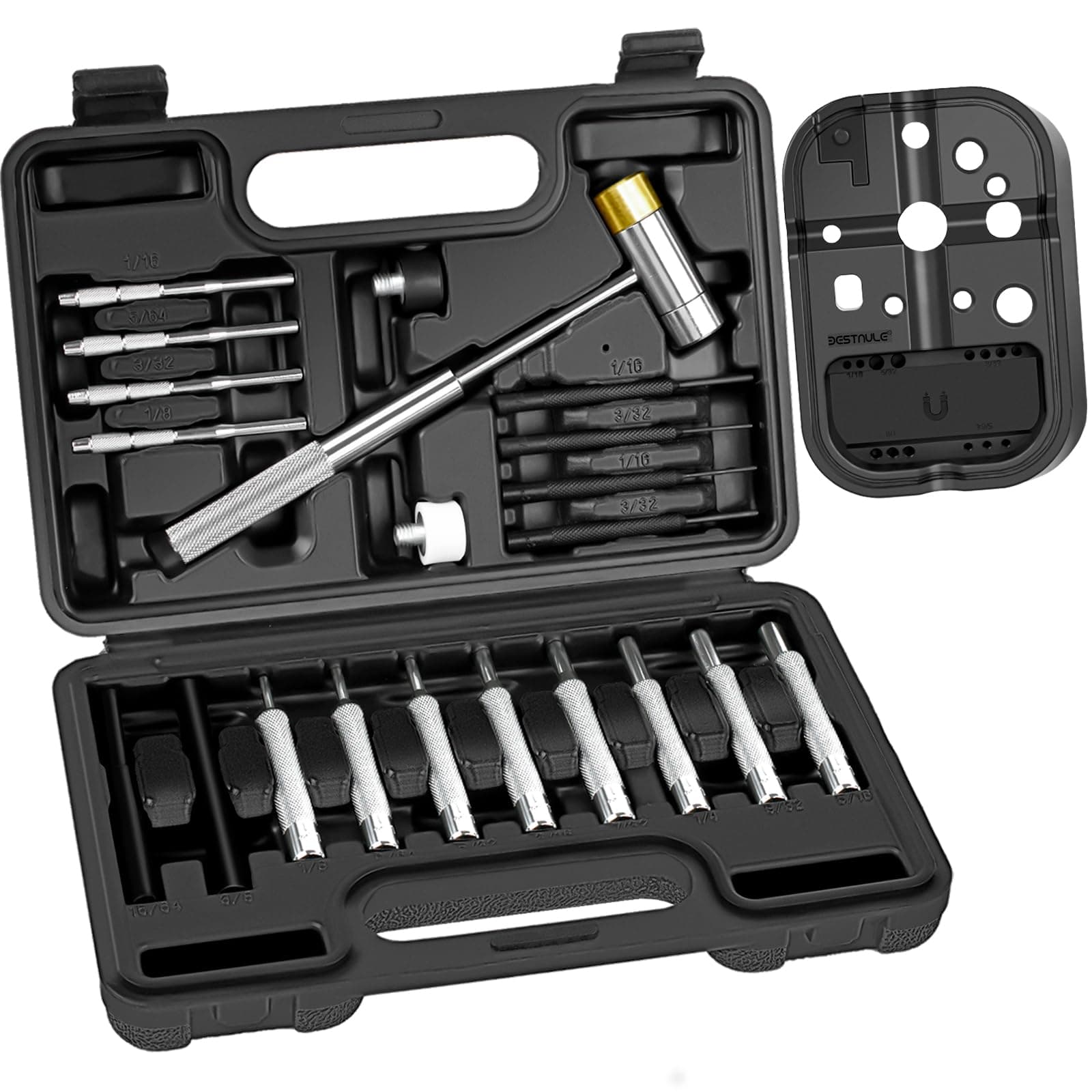 BESTNULE Punching Tool Set, Made of Solid Material, Including Steel Punch and Hammer, Ideal for Machinery Maintenance with Container Organizer