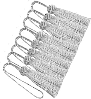 BEL AVENIR 8 Pcs Set Elegant Polyester Key Tassel Colorful Craft Tassels Charms Key Tassel for Christmas Tree DIY Craft Garland Project Wedding Home Party Decorations (Silver)