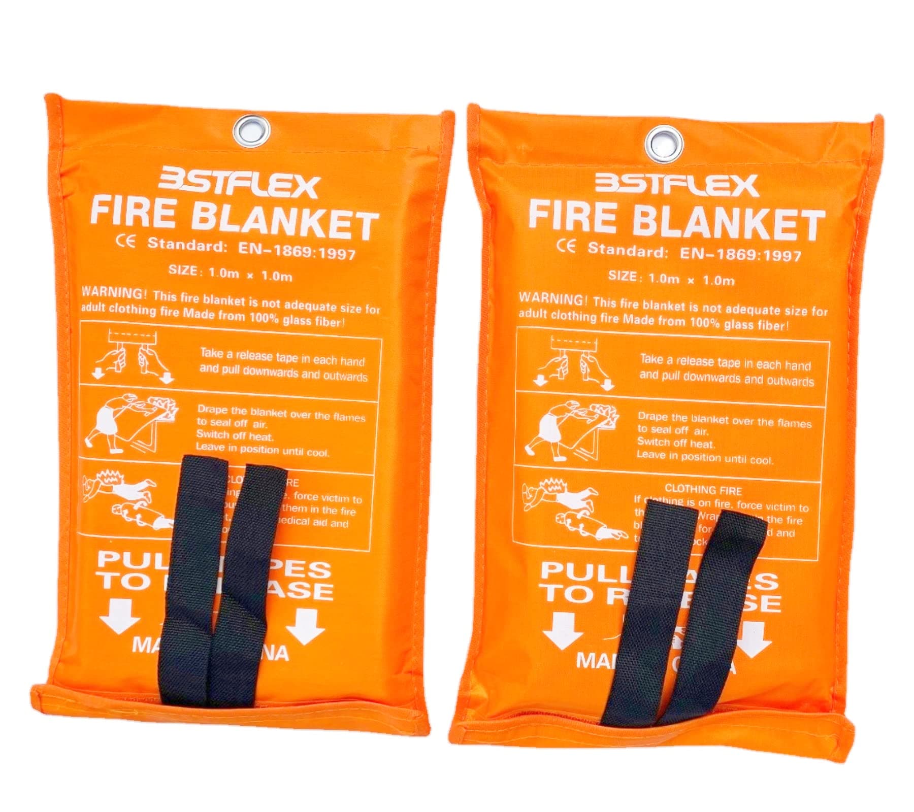 BSTFLEX Fire Blanket Kitchen, Fire Blanket Emergency, Emergency Survival Safety Cover for Kitchen, Fireplace, Warehouse, Grill, Car, Office, Fiberglass Blanket 39x39 inches, 2 Pack