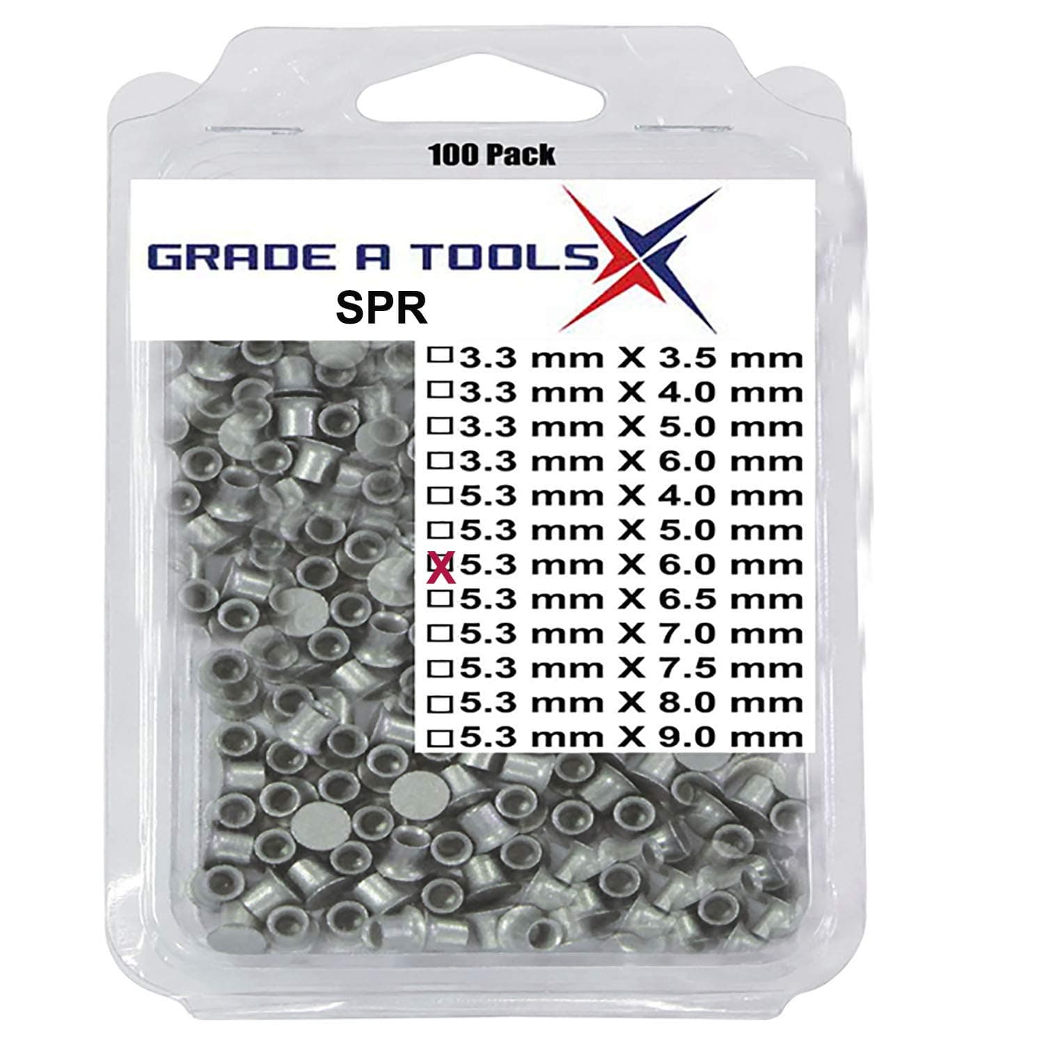Grade A Tools Self Piercing Aluminum Rivets for Collision Repair (5.3mm X 6.0mm)