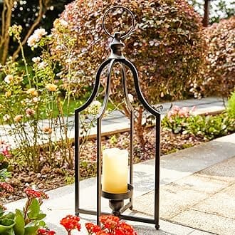 Glitzhome 22" H Modern Farmhouse Black Metal Lantern Decorative Hanging Candle Lanterns (Large)