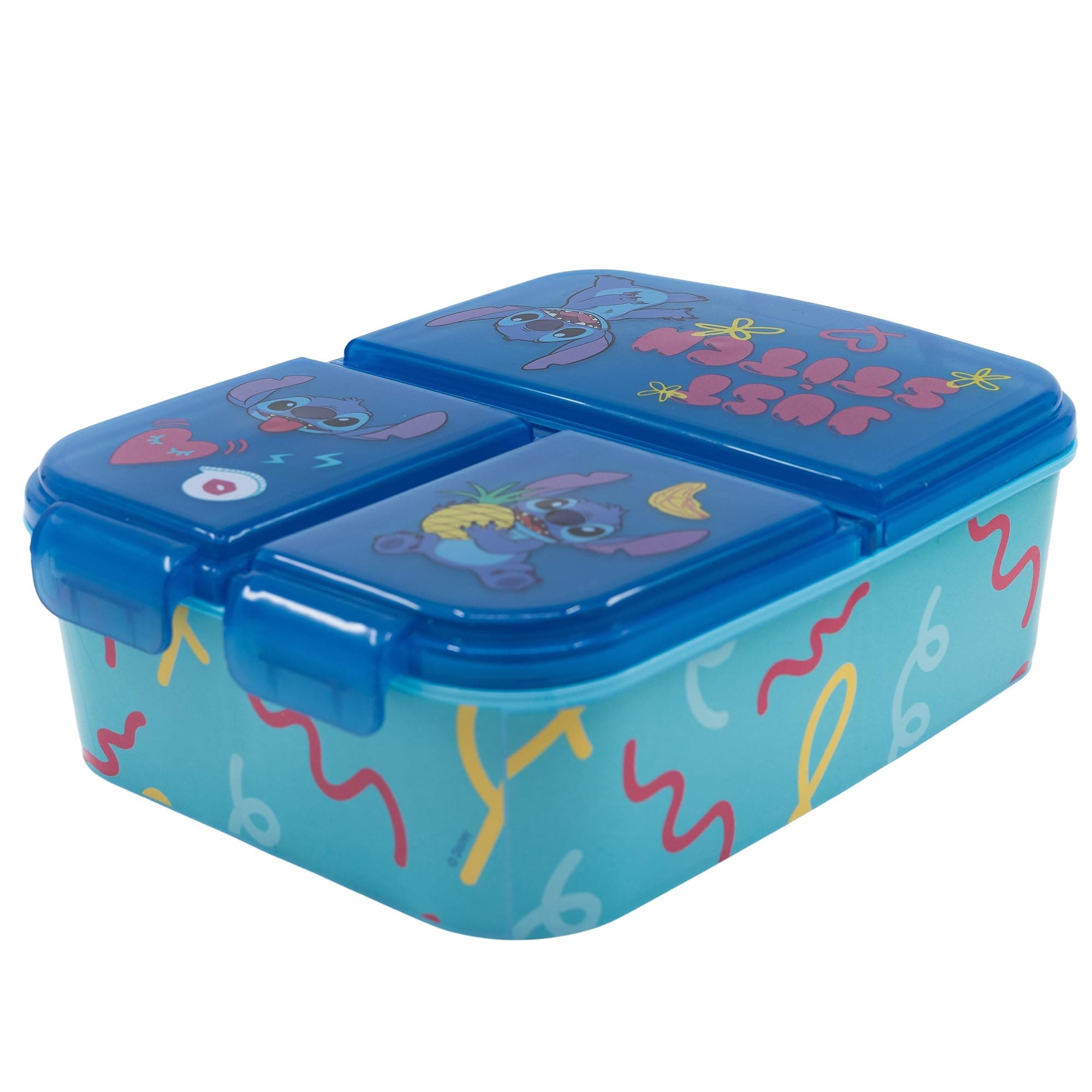 STOR Stitch Kids Childrens Multi Compartment Rectangular School Travel Lunch Food Box Sandwich Bento Container, BPA Free (Blue)