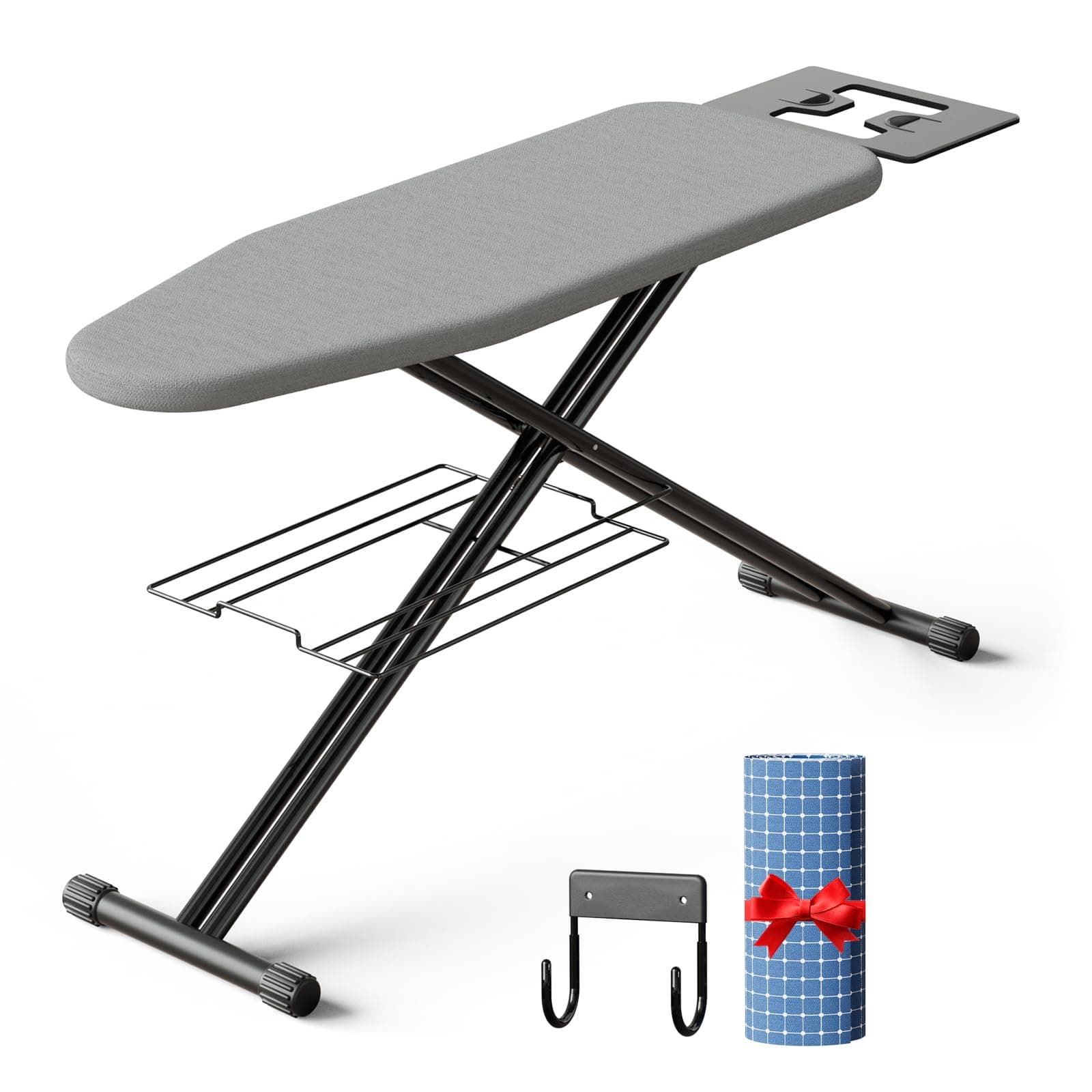 Ironing Board with Iron Rest,Small Foldable Iron Board Reinforced Steel Legs,Adjustable Height Hanger Iron Board with 2 Heat Resistant Cover,43 x 12