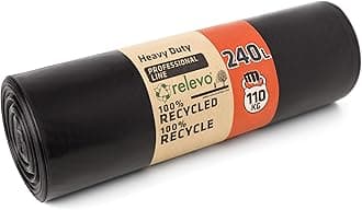 Relevo 240L Wheelie Bin Liners – 55 µm (Micron) Thick, Heavy Duty Garden Waste Bags, Reusable and Strong Black Bin Bags
