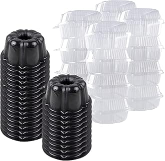 O'Creme Bakeable Plastic Mini Cake Pan with Container - Baking Pan With Non-Stick Silicone - Reusable Mold For Baking and Much More - and Clear Snap-Closure Container - 25 Cake Pans + 25 Containers