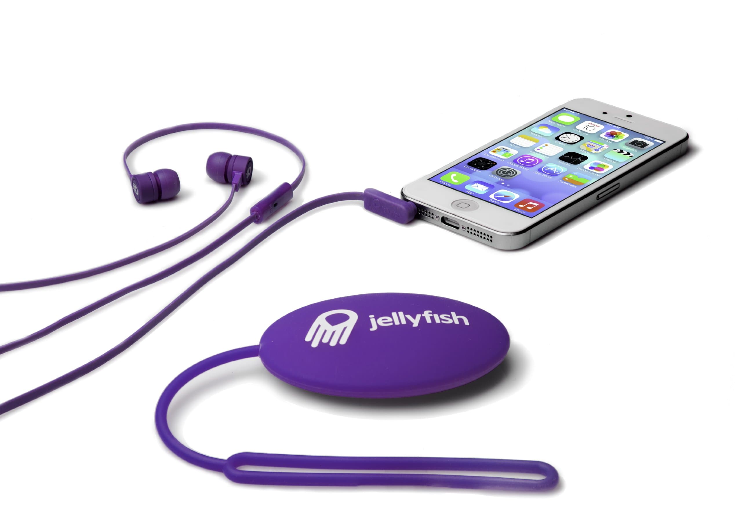 Jellyfish Tune Buds Flat Cable In-Ear 3.5mm Earbuds with Microphone and Storage Case - Retail Packaging - Precious Purple