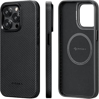 pitaka Protective Case for iPhone 15 Pro Max, 6.7 Inch, Military Grade Shockproof iPhone 15 Pro Max Phone Case, Compaitble with MagSafe [MagEZ Case Pro 4] 600D Aramid Fiber, Black/Grey (Twill)