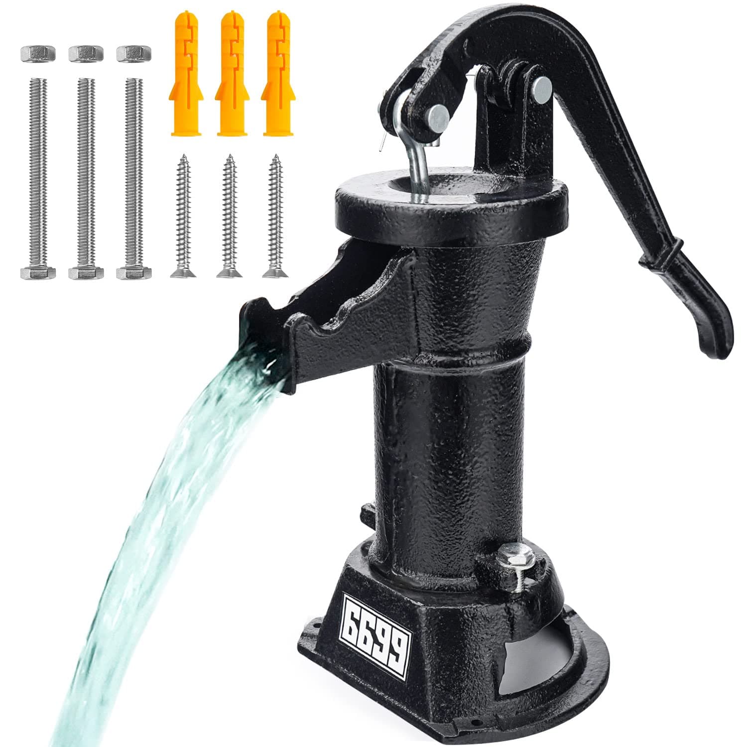 Durable Cast Iron Pitcher Pump Antique Manual Hand Shake Suction Well Pump Water Transfer Pump 25ft Maximum Lift Easy Installation for Outdoor Garden Pond Backyards SWP 300 Black