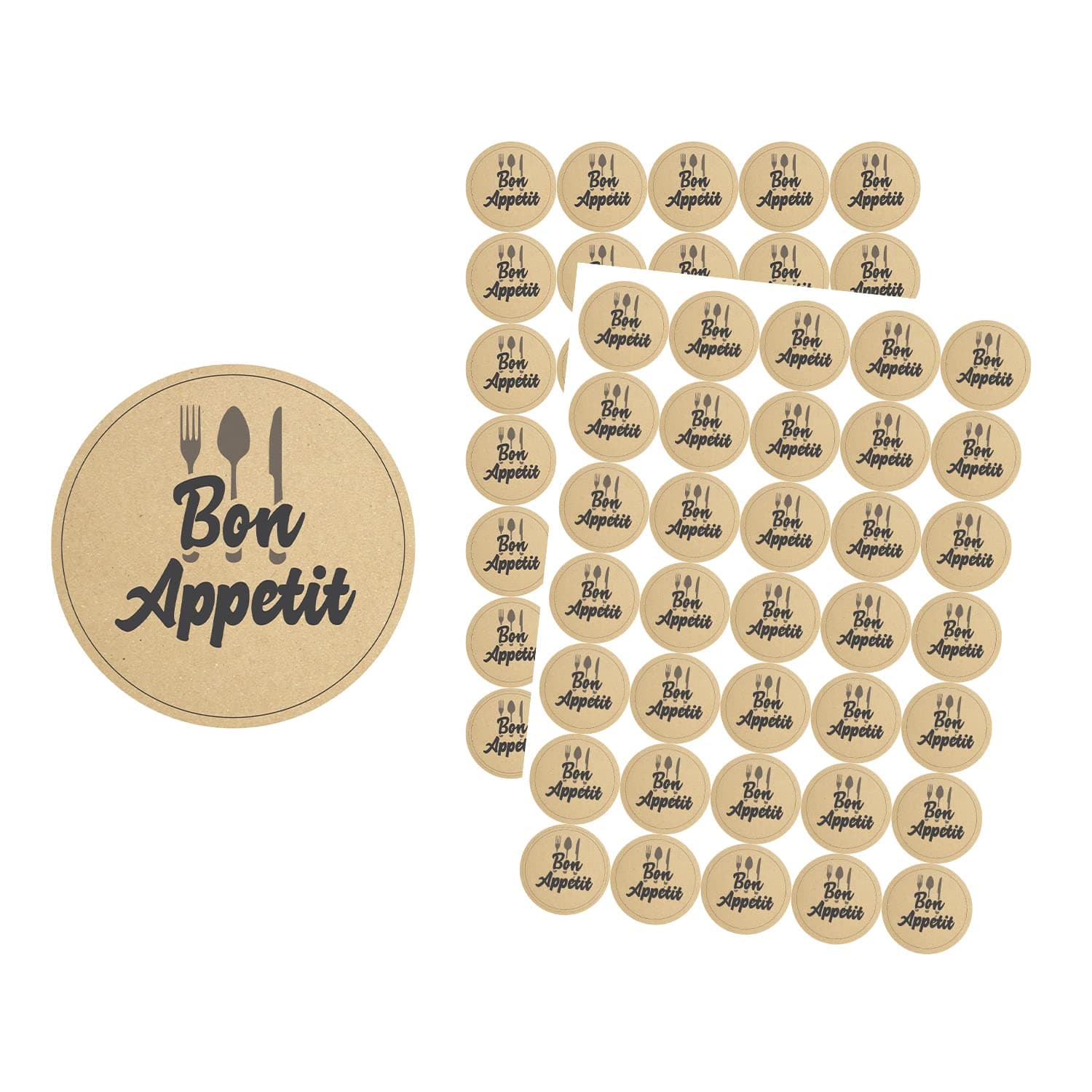 Bon Appétit A4 Sticker Sheet |14 Sheets - 490 Counts | 1.5 Inch | Adhesive Stickers | Shipping Bags, Packaging, Labels, Round, Envelopes, Boutique, Mail, Stamp | Small Business Supplies | Kraft Paper