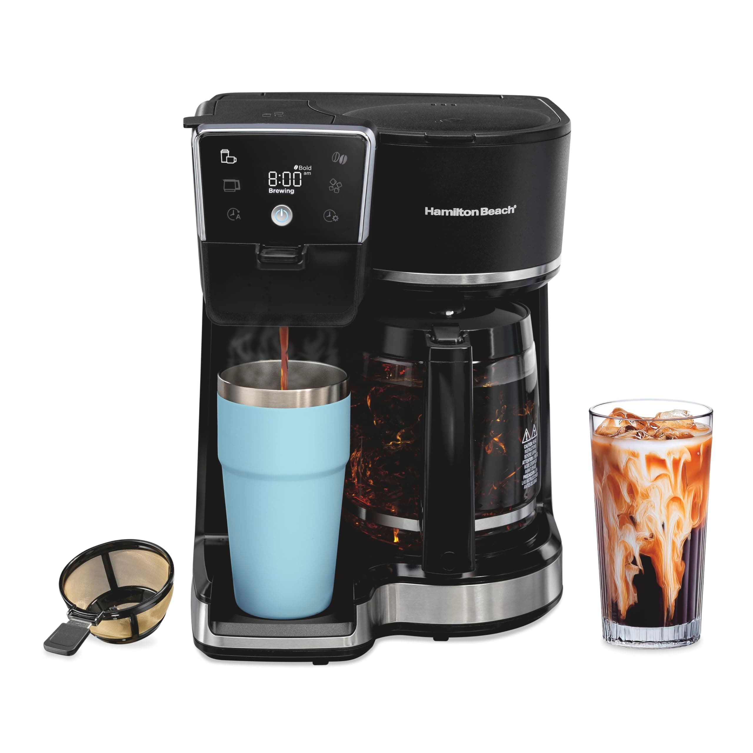 Hamilton Beach 2-Way 12 Cup Programmable Drip Hot and Iced Coffee Maker & Single Serve Coffee Machine, Glass Carafe, Auto Pause and Pour, Black (47500J)