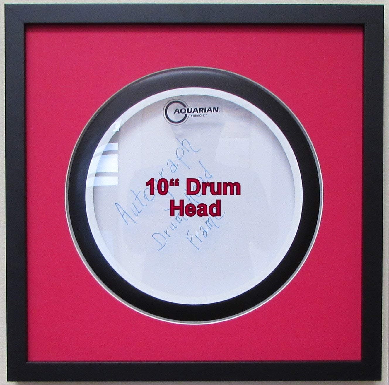 10" Drum Head Display Frame Set Black Frame with Matting Easy Mount (Bright Red Matting)