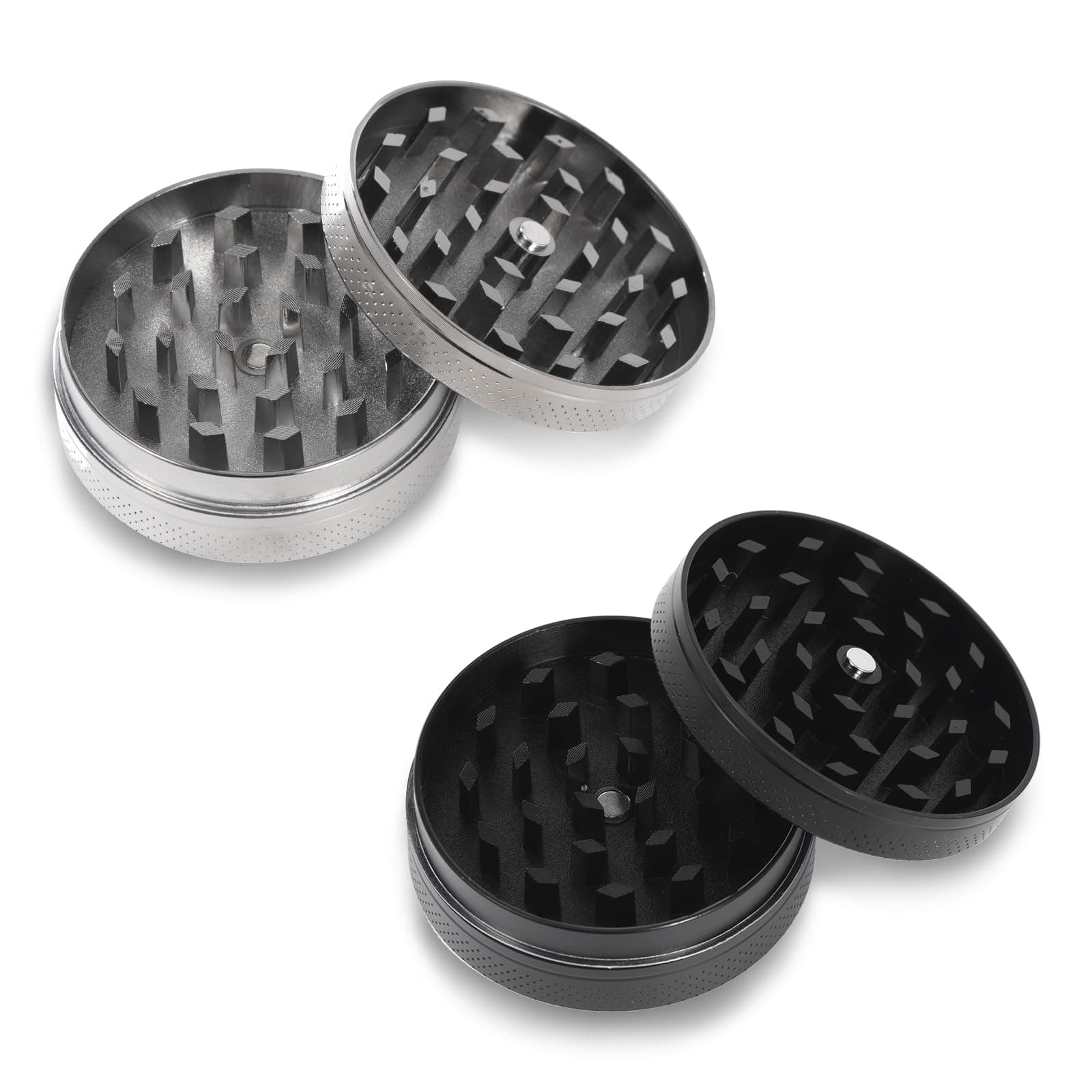Herb Grinders,2 Piece Herb Grinder, Grinder for Dry Herb Portable Zinc Alloy Metal Grinder, 5×2cm / 1.96×1.57 inch,(Color: Gun Silver, Black)
