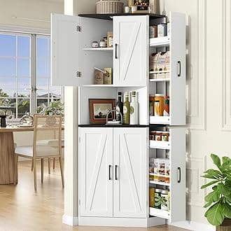 68"Tall Corner Cabinet,Kitchen Pantry Storage Cabinet with Hidden Drawer,Freestanding Kitchen Hutch Cabinet with Doors and Shelves,Tall Food Pantry Cabinet Farmhouse Furniture for Dining Room(White)