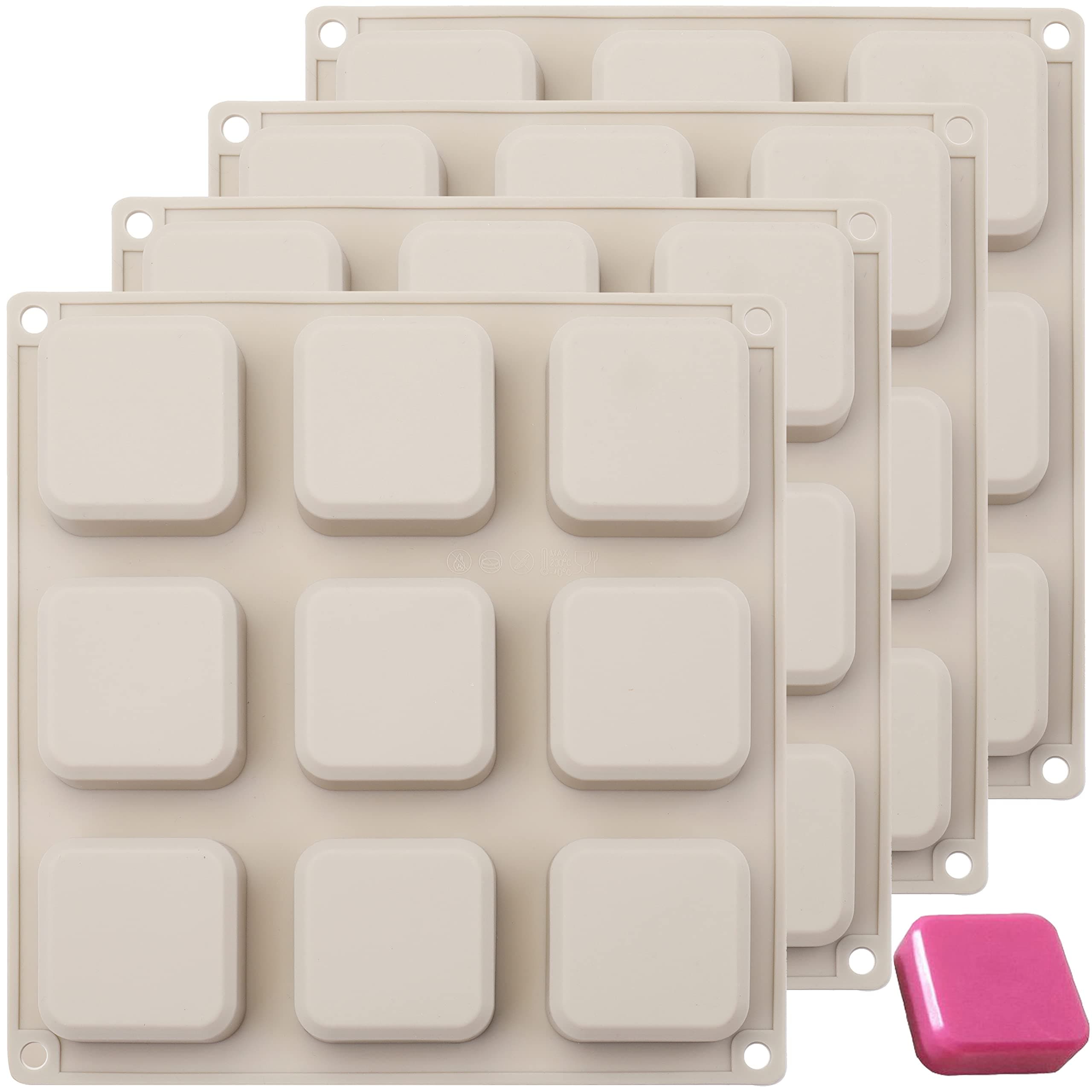 4 Pack Silicone Soap Molds, 9 Cavities Square Soap Mold DIY Handmade Silicone Mold for Soap Making, Pudding, Muffin, Loaf, Brownie, Cornbread