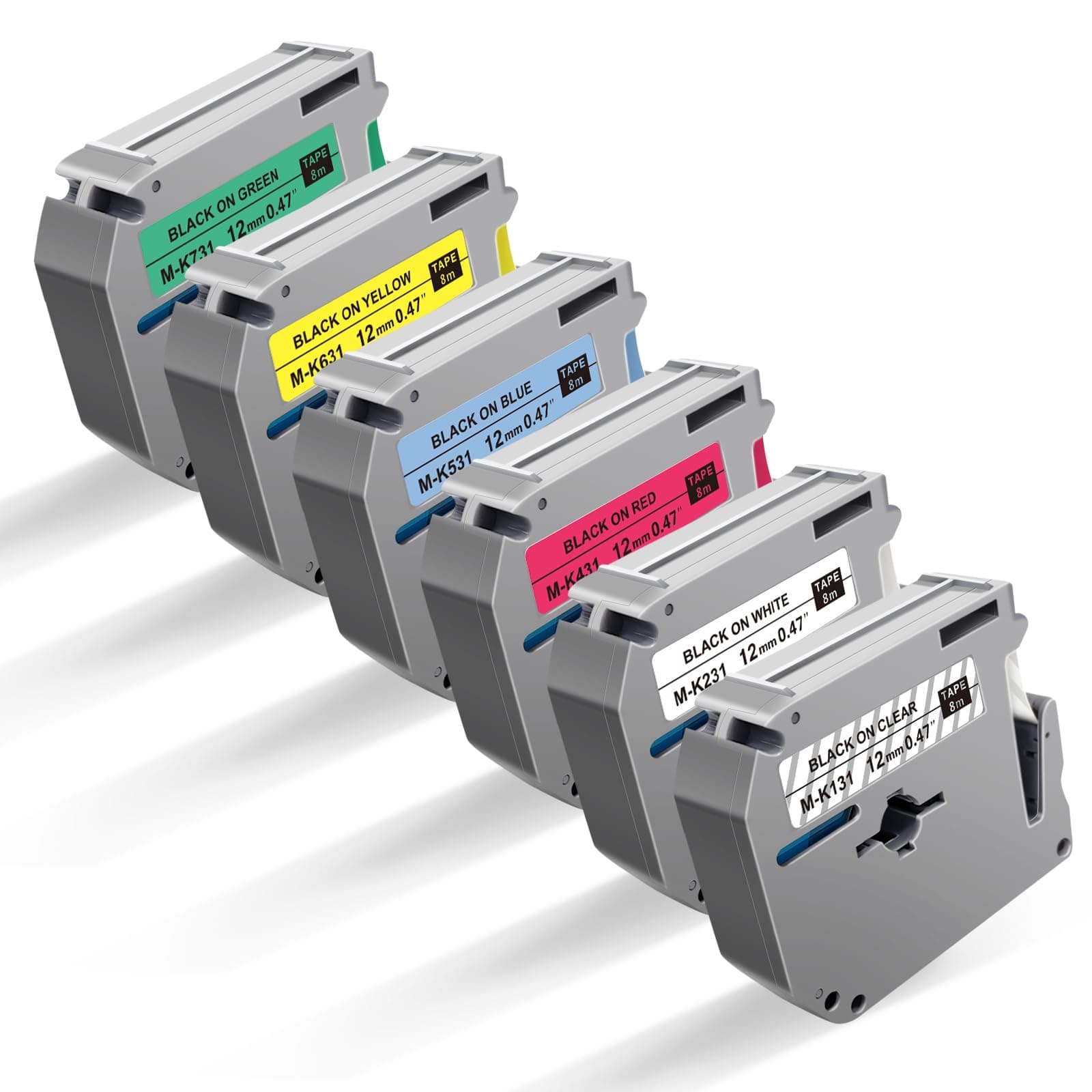 6-Pack Compatible Brother P-Touch M-231 M Tape M-K 131 MK 231 431 531 631 731 Label Tape for Brother PT-65 PT-90 PT-M95 PT-70BM PT-45 Label Maker Tape 12mm 0.5 Inch x 26.2 ft