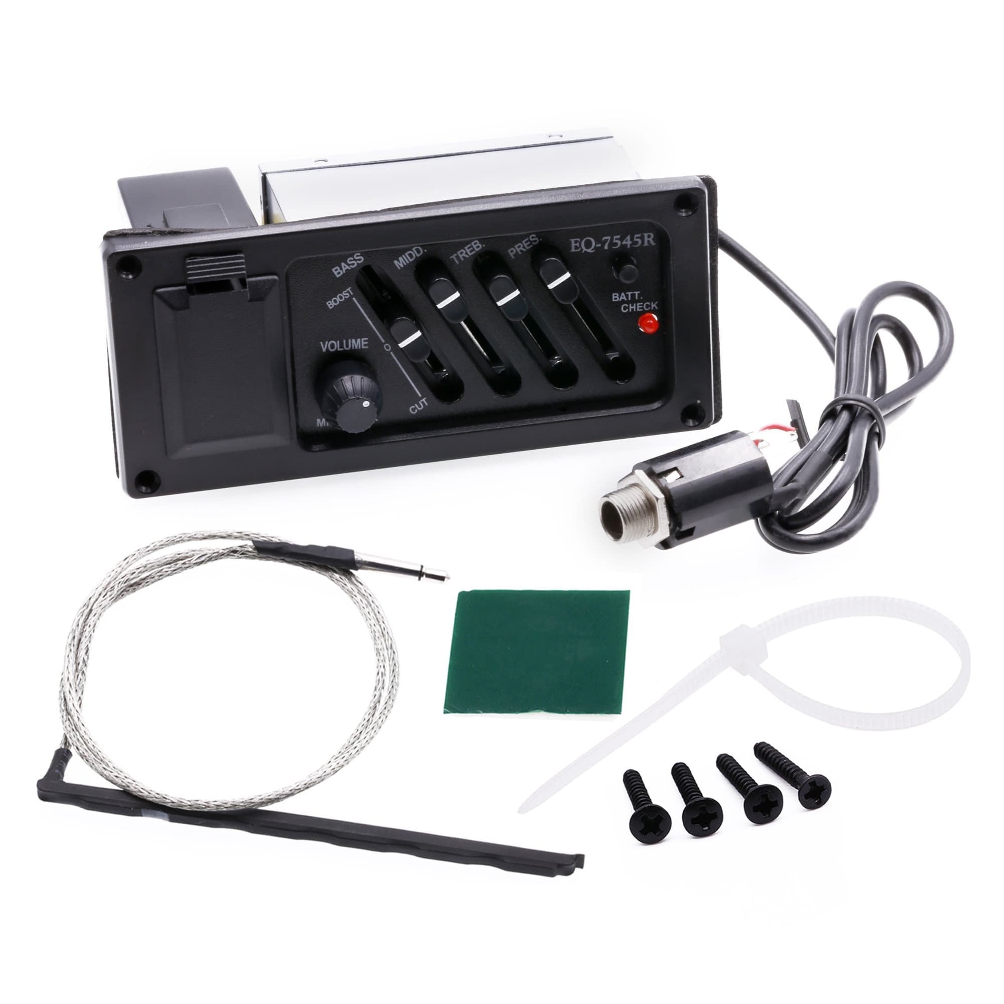 KITARA EQ-7545R Great Piezo Pick-up/Pre-Amp Equalizer System with 4 Bands for Acoustic and Cigar Box Guitars Black (Flat)+4 picks
