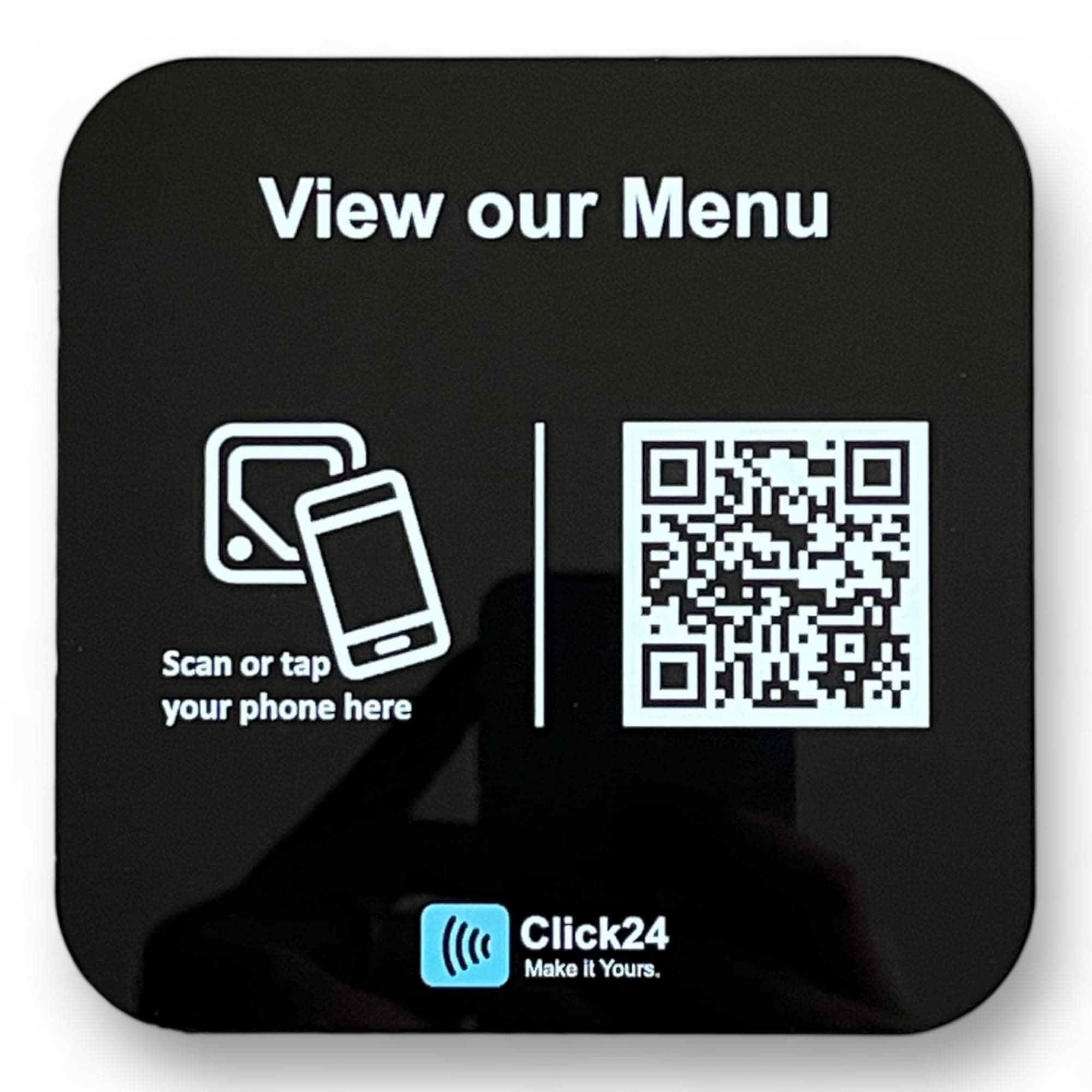 Click24 - Digital Menu "View our Menu" Plate Sticker with NFC and QR-Code (Black Edition)