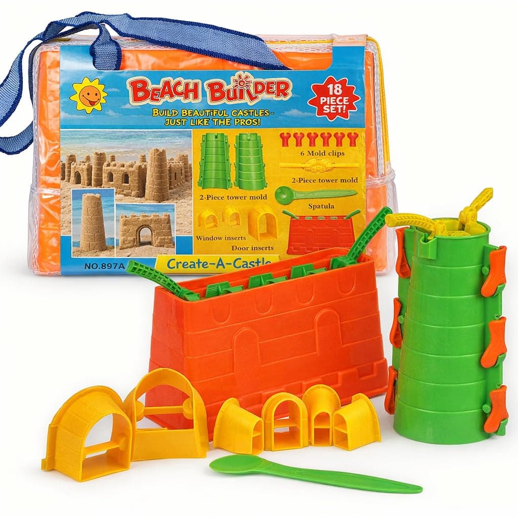 Liberty Imports Beach Builder Create a Sand Castle Pro Building Split Mold Sand Castle Construction, Plastic Beach Toy for Kids (18 Pcs)